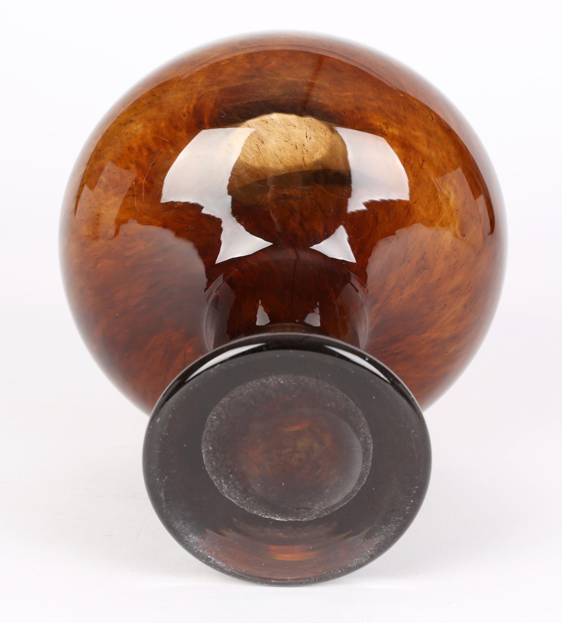 Scandinavian Space Age Blown Brown Glass Pedestal Globe Vase For Sale 1