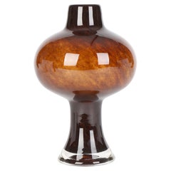 Scandinavian Space Age Blown Brown Glass Pedestal Globe Vase