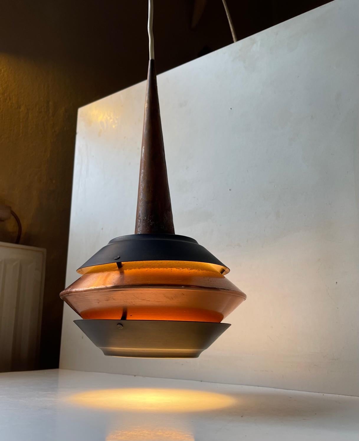 Scandinavian Modern Scandinavian Space Age Copper Pendant Lamp by Ernest Voss, 1950s For Sale