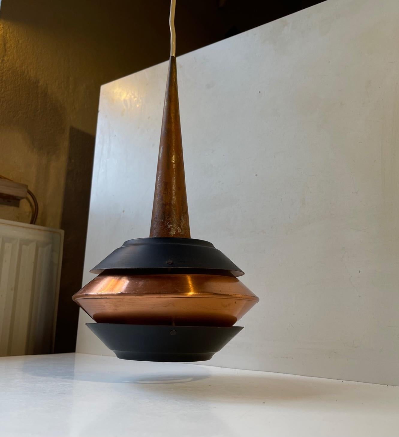 Danish Scandinavian Space Age Copper Pendant Lamp by Ernest Voss, 1950s For Sale