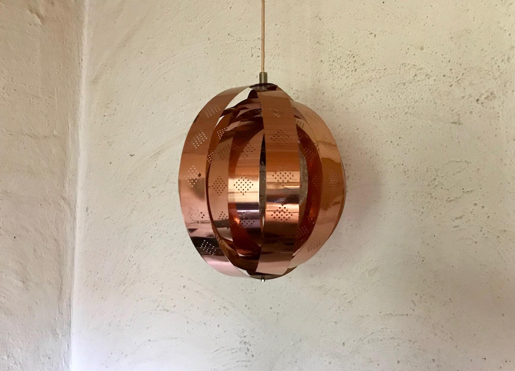 Mid-Century Modern Scandinavian Space Age Moon Pendant Lamp in Copper by Werner Schou for Coronell