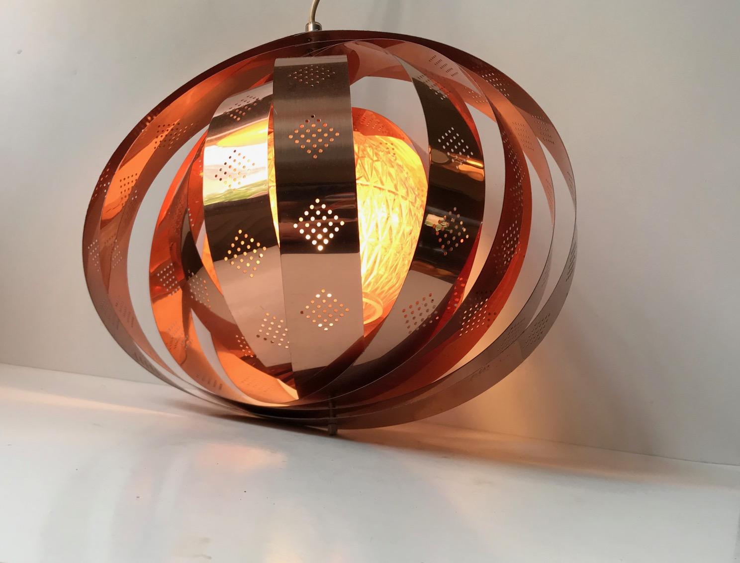 Danish Scandinavian Space Age Moon Pendant Lamp in Copper by Werner Schou for Coronell