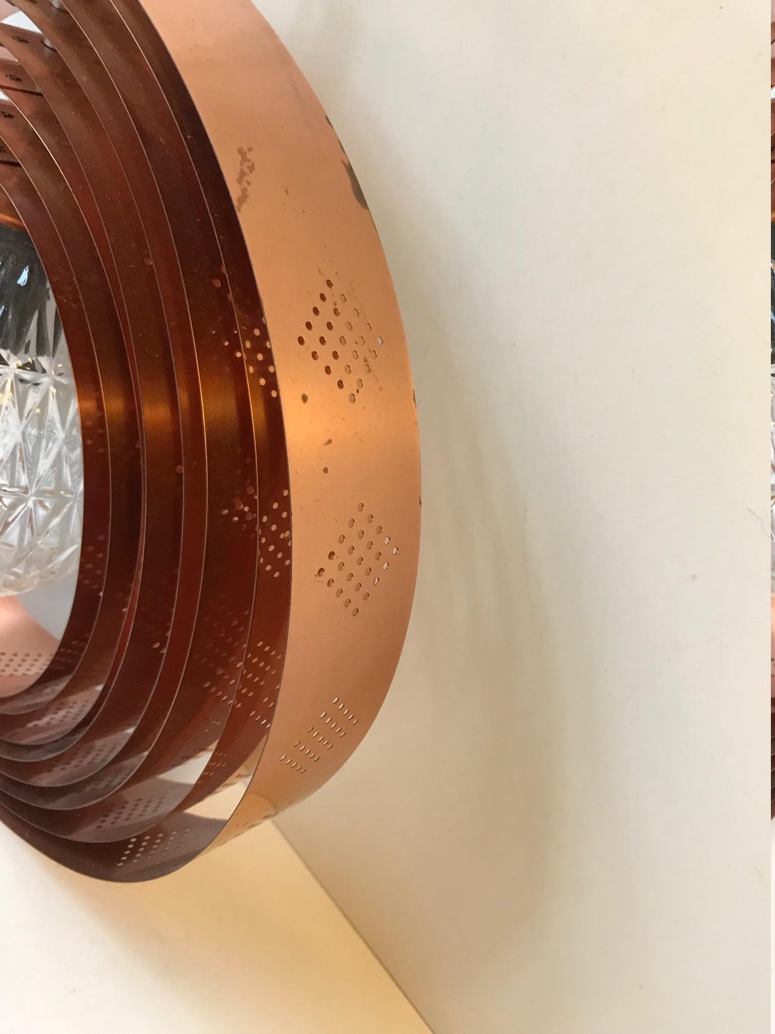 Scandinavian Space Age Moon Pendant Lamp in Copper by Werner Schou for Coronell In Good Condition In Esbjerg, DK