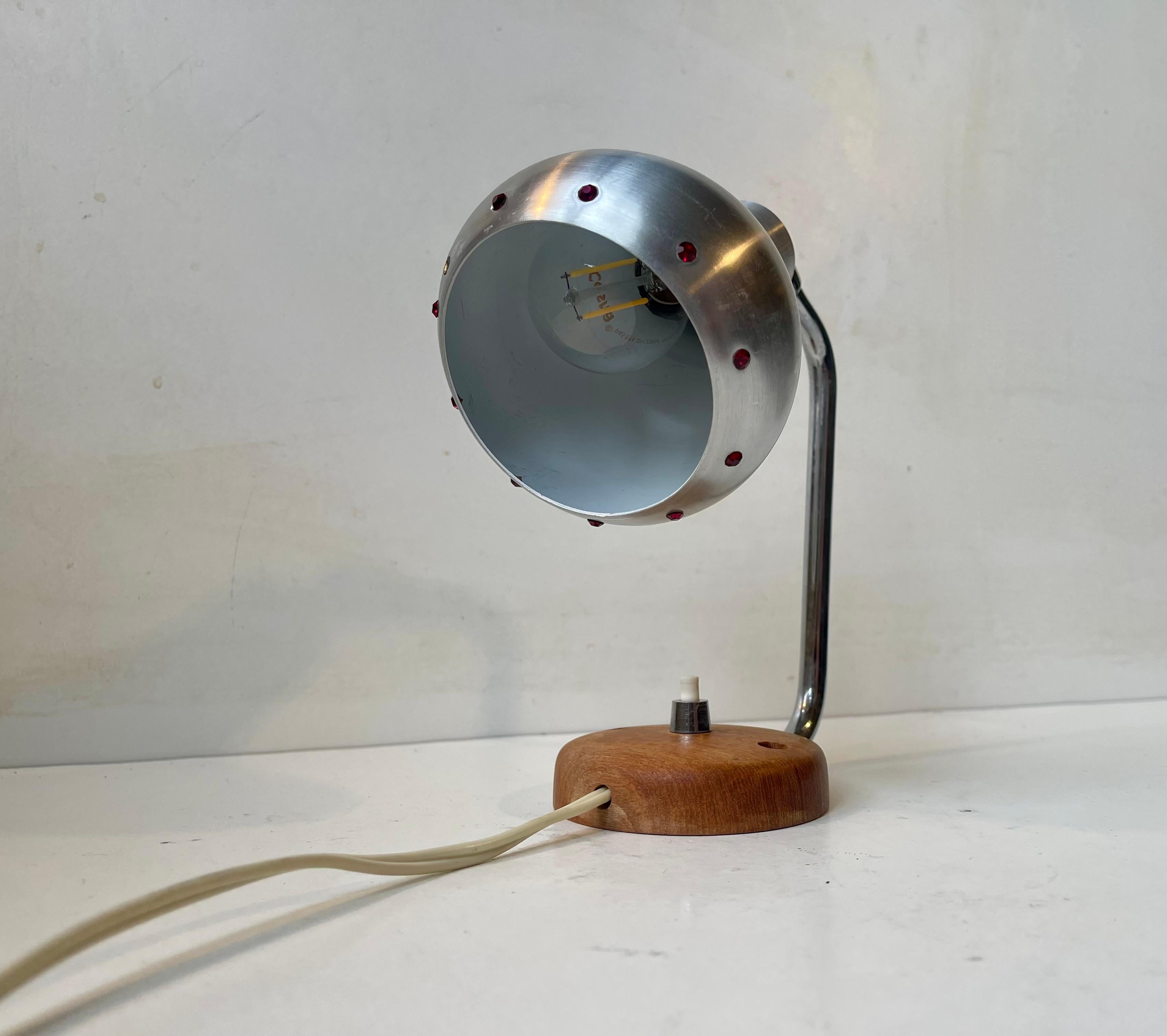 Space Age Lampada da parete scandinava A Space in teak, alluminio e rubini finti, anni '50 in vendita