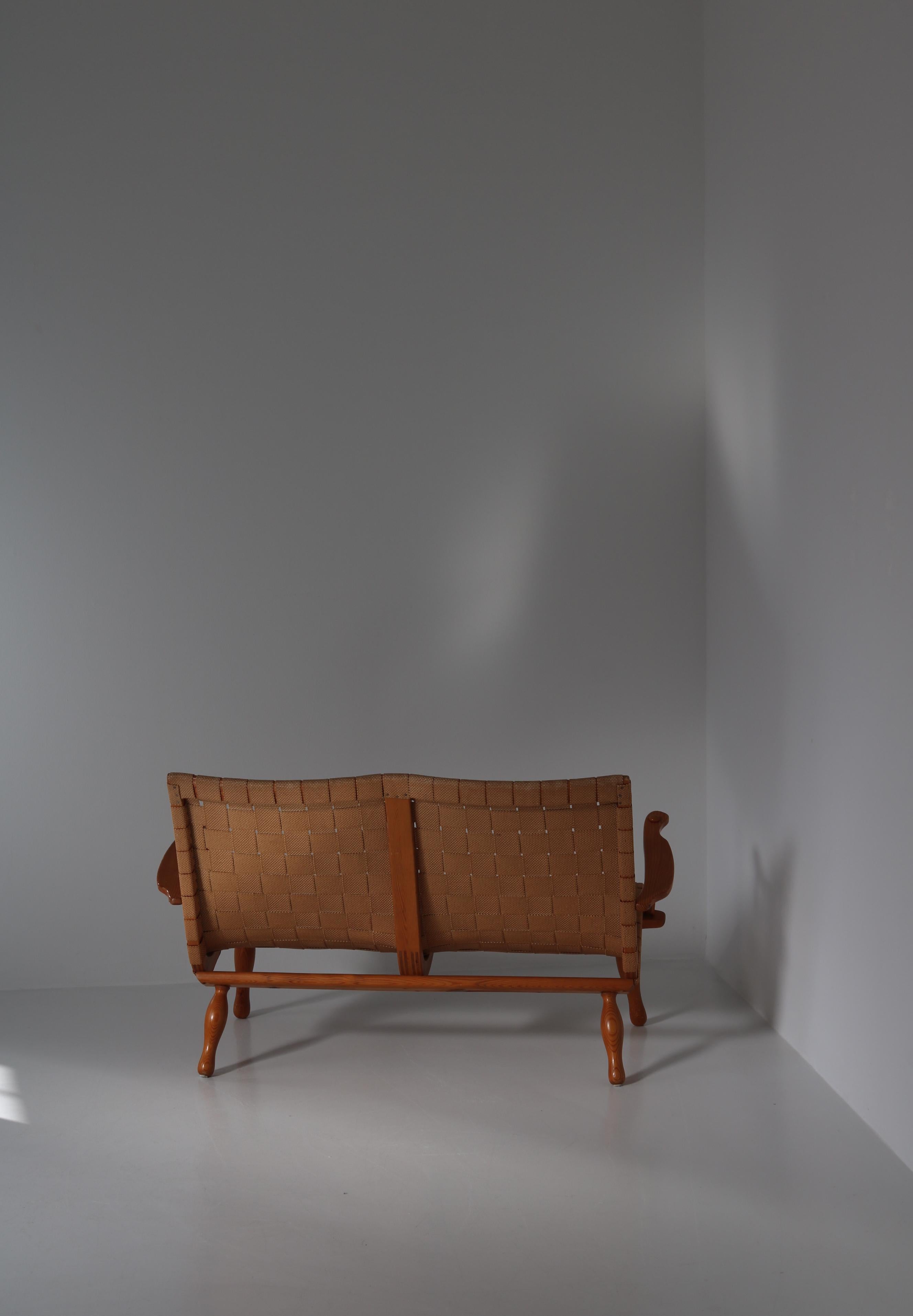 Scandinavian Sportstuga Pinewood & Canvas Sofa by a Swedish Cabinetmaker, 1940s 13