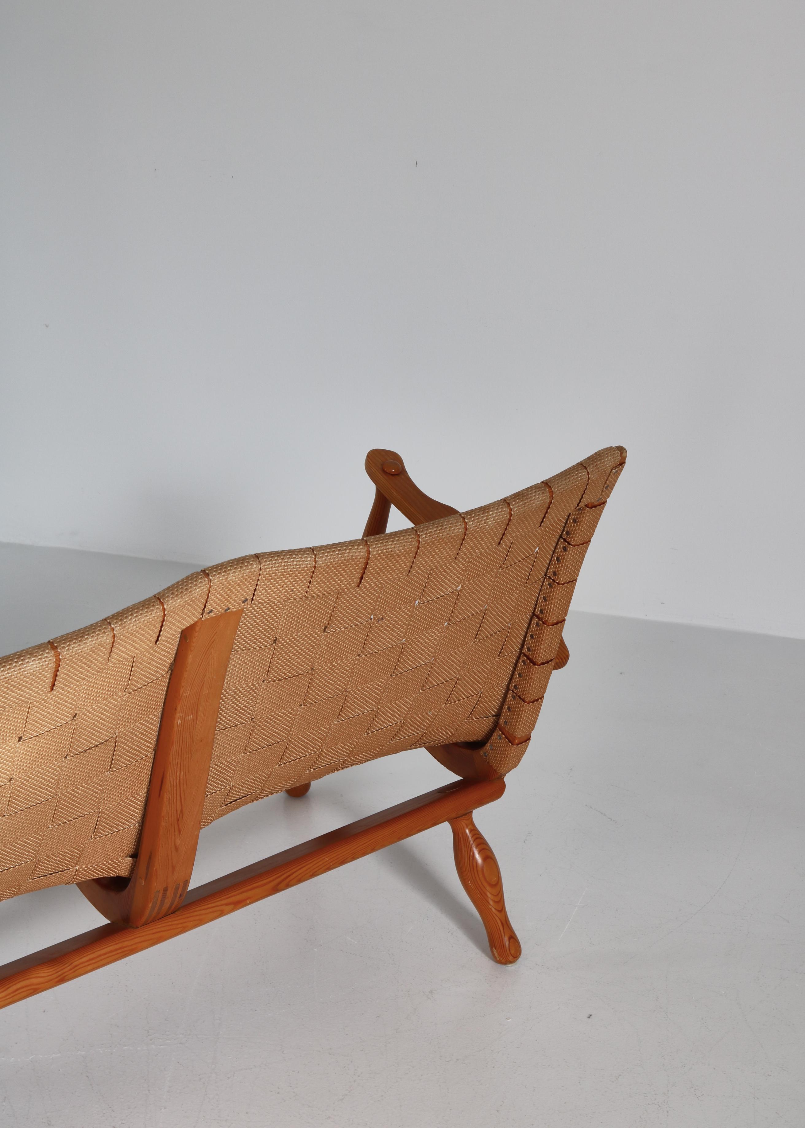 Scandinavian Sportstuga Pinewood & Canvas Sofa by a Swedish Cabinetmaker, 1940s 1