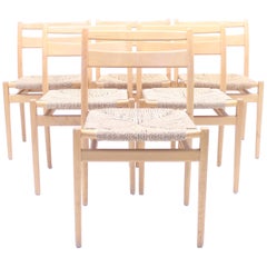 Vintage Scandinavian Stackable Birch Chairs with Rope Seat, 1960s
