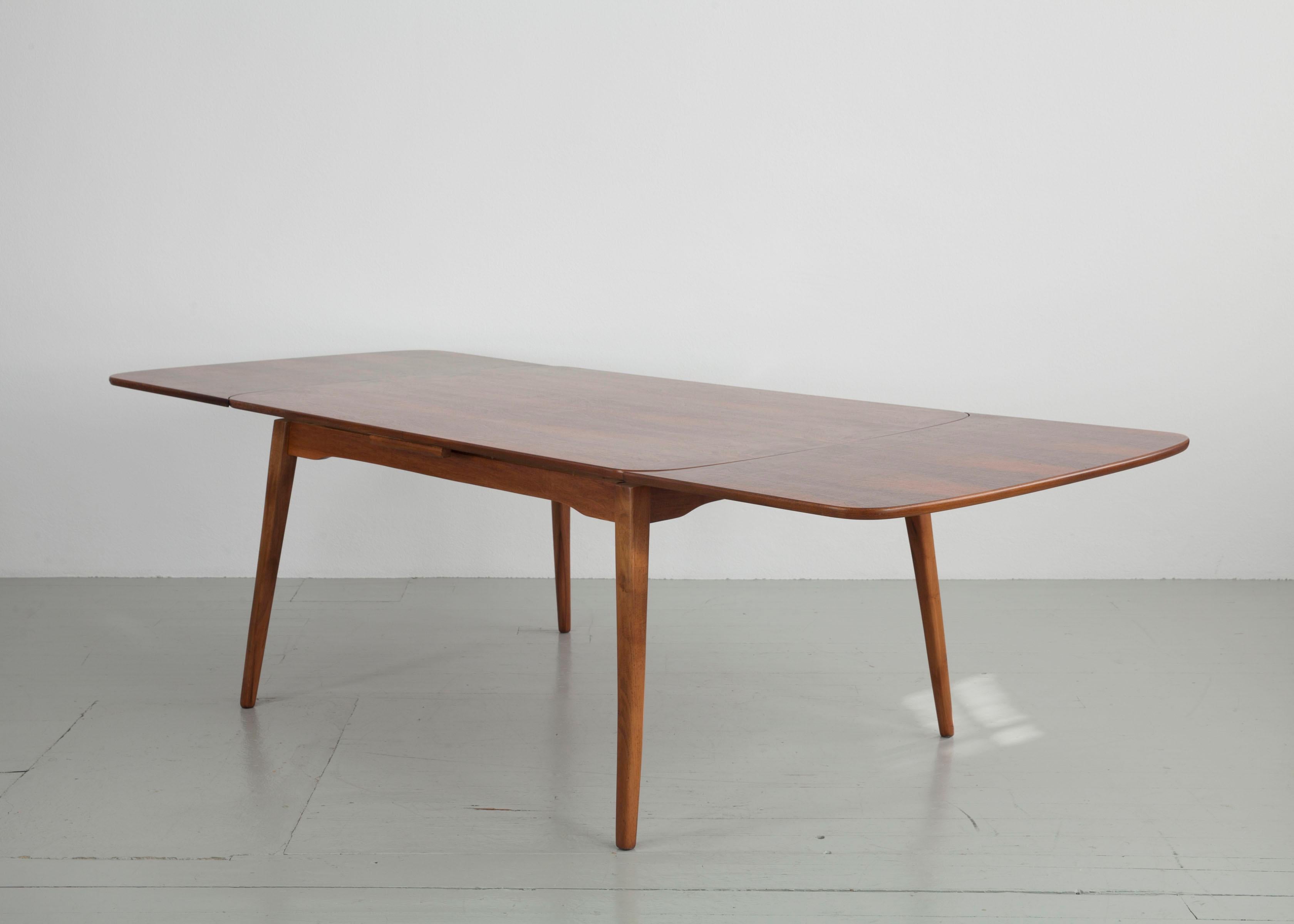 Wood Scandinavian Stained Beechwood Extendable Table, 1960s For Sale