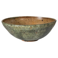 Scandinavian Stoneware Bowl, Green & Earth-Toned Glaze, Decorative 1960s