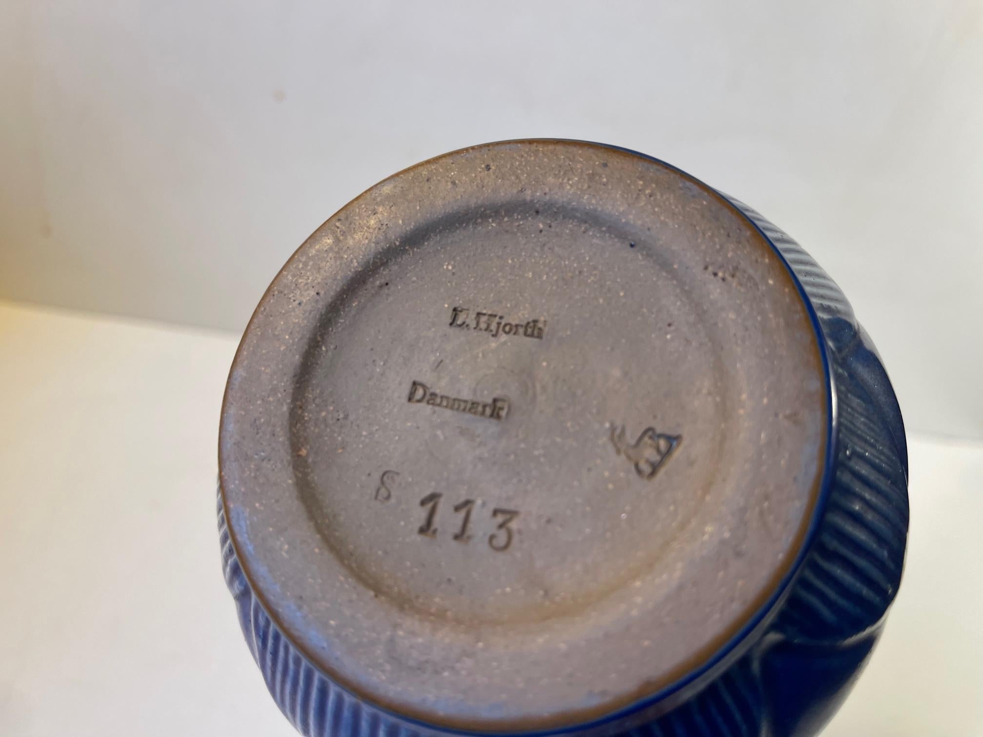 Scandinavian Stoneware Vase with Blue Glaze from Lauritz Hjorth, 1950s In Good Condition For Sale In Esbjerg, DK