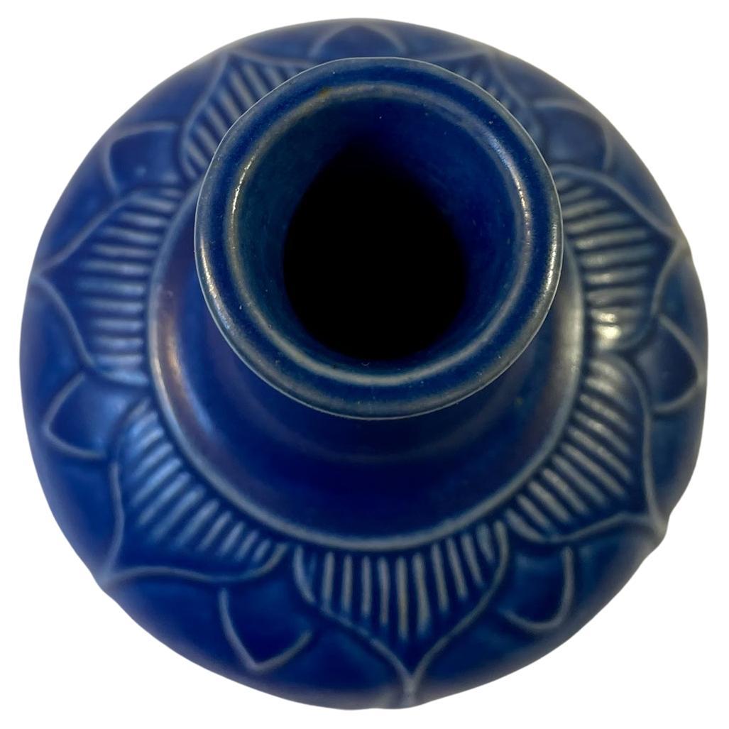 Scandinavian Stoneware Vase with Blue Glaze from Lauritz Hjorth, 1950s For Sale