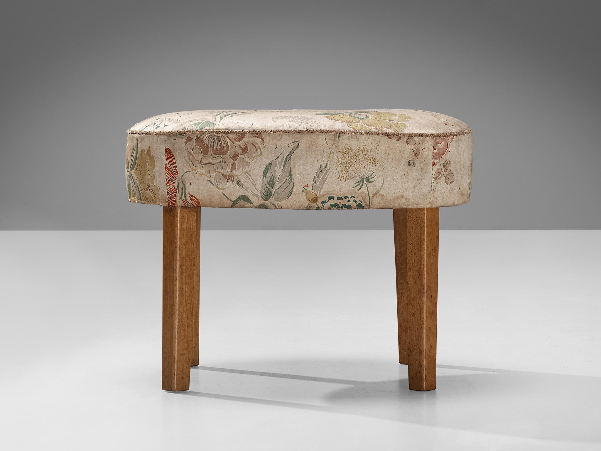 Art Deco Scandinavian Stool in Floral Upholstery  For Sale