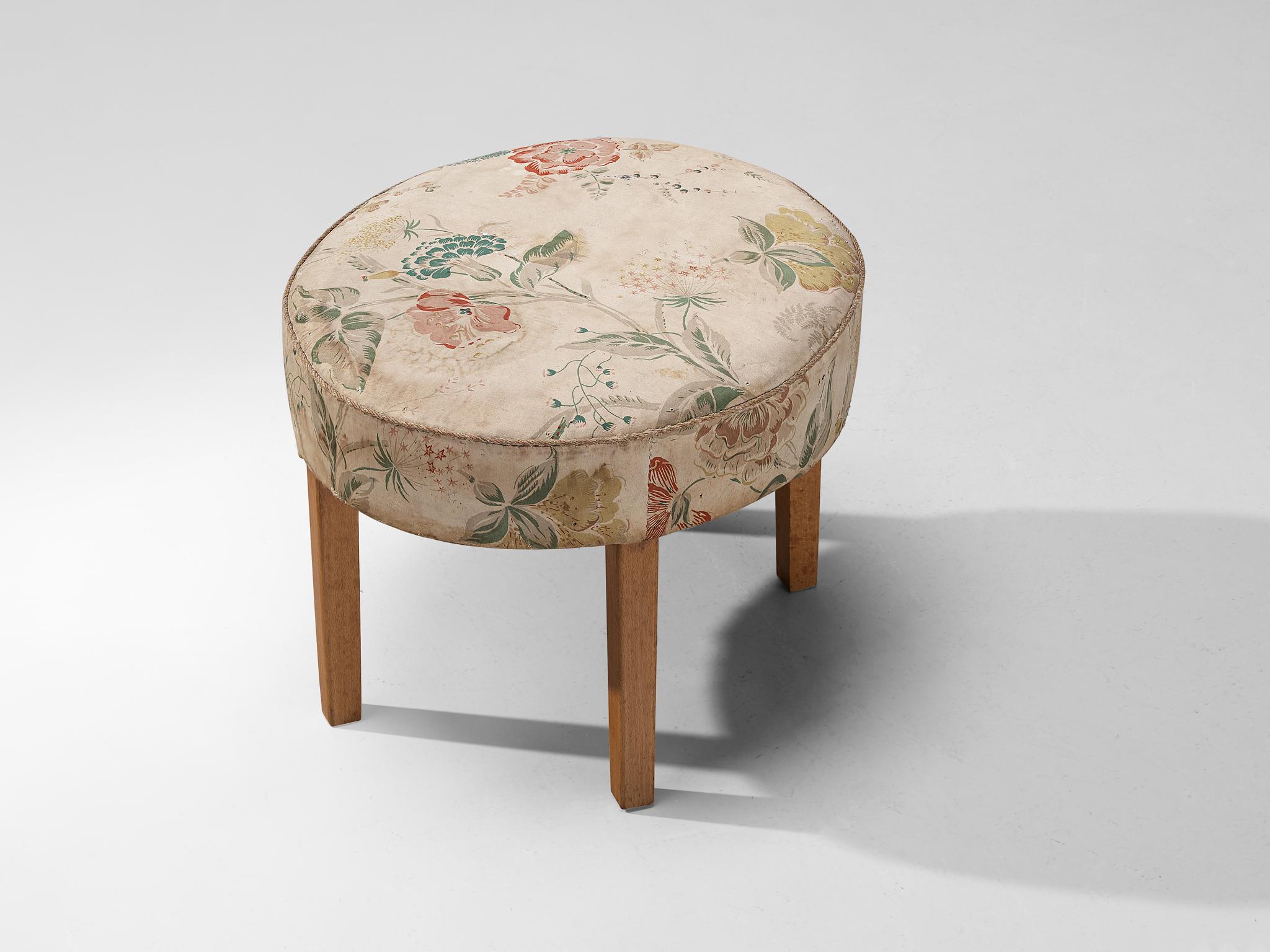 Mid-20th Century Scandinavian Stool in Floral Upholstery  For Sale