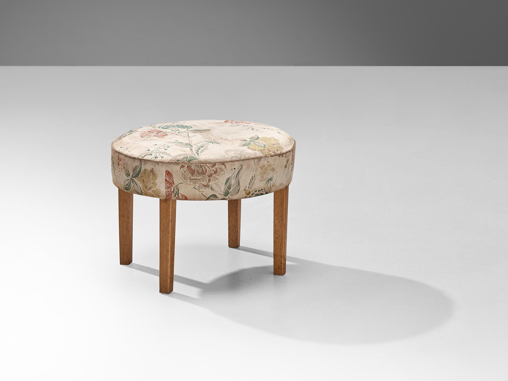 Scandinavian Stool in Floral Upholstery  For Sale 1