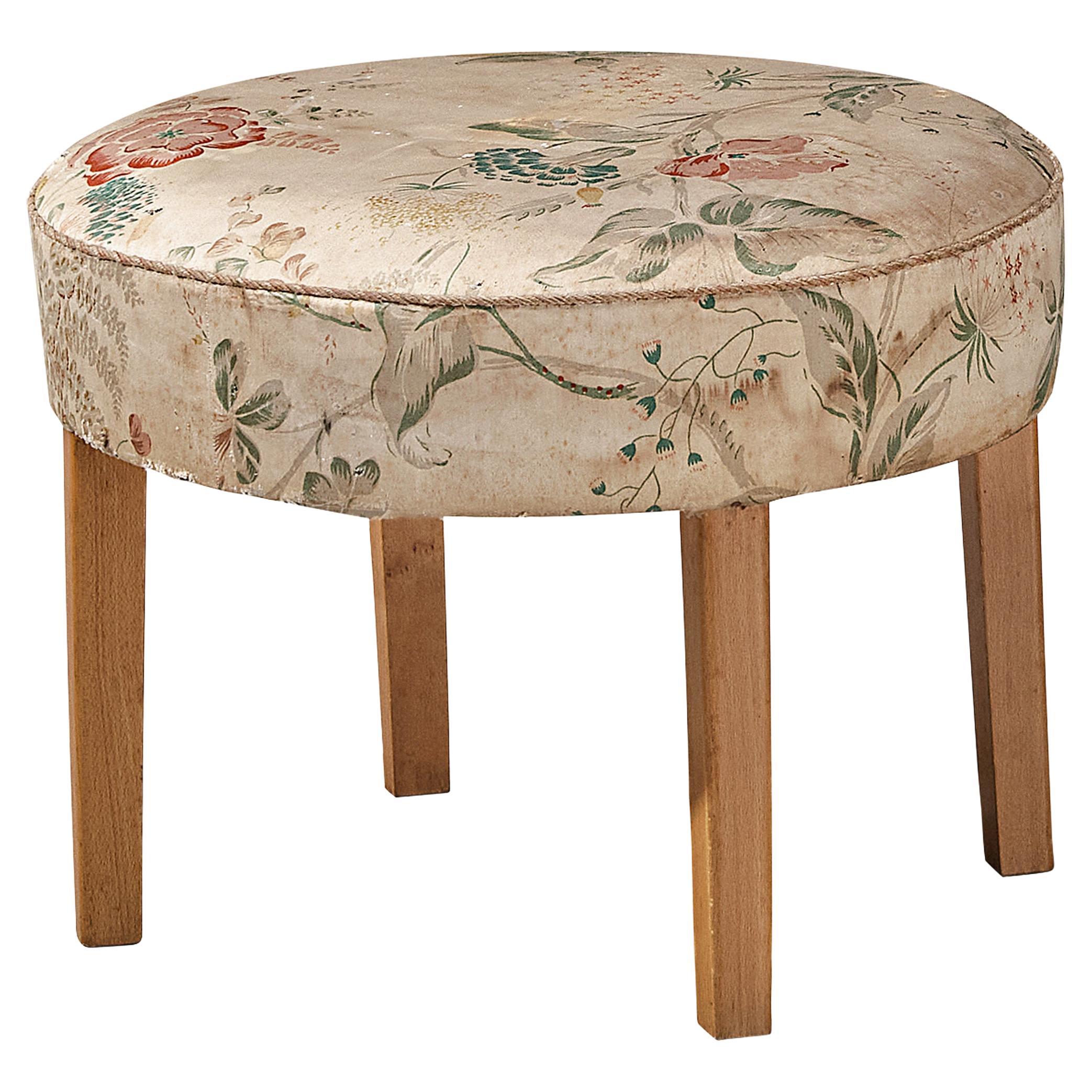 Scandinavian Stool in Floral Upholstery  For Sale