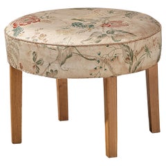Scandinavian Stool in Floral Upholstery 