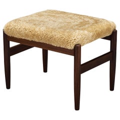 Vintage Scandinavian Stool in Teak and Shearling Upholstery 