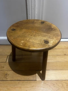 Scandinavian Stool, Solid Wood, Rustic Brutalist Design, Circa 1950s