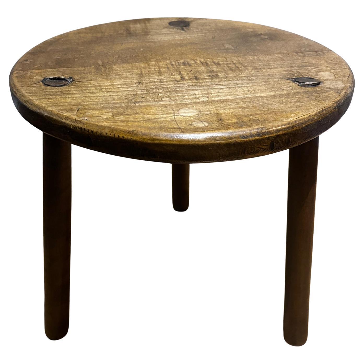 Scandinavian Stool, Solid Wood, Rustic Brutalist Design, Circa 1950s