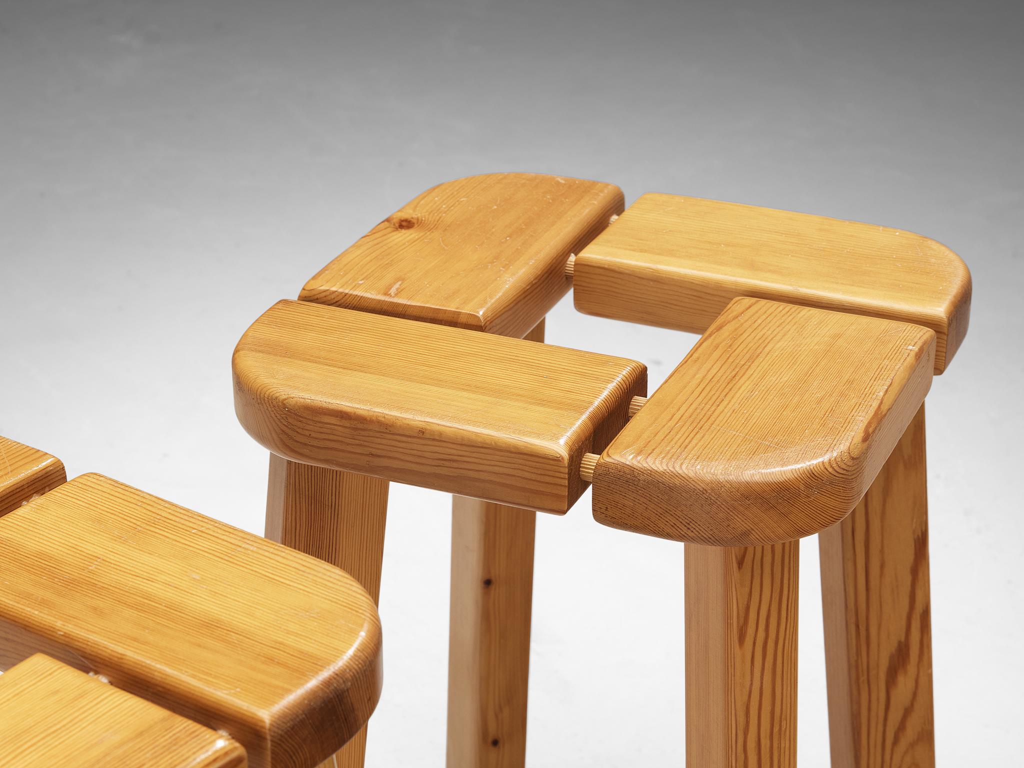 Scandinavian Stools in Pine with Geometric Tops 1970s For Sale 5