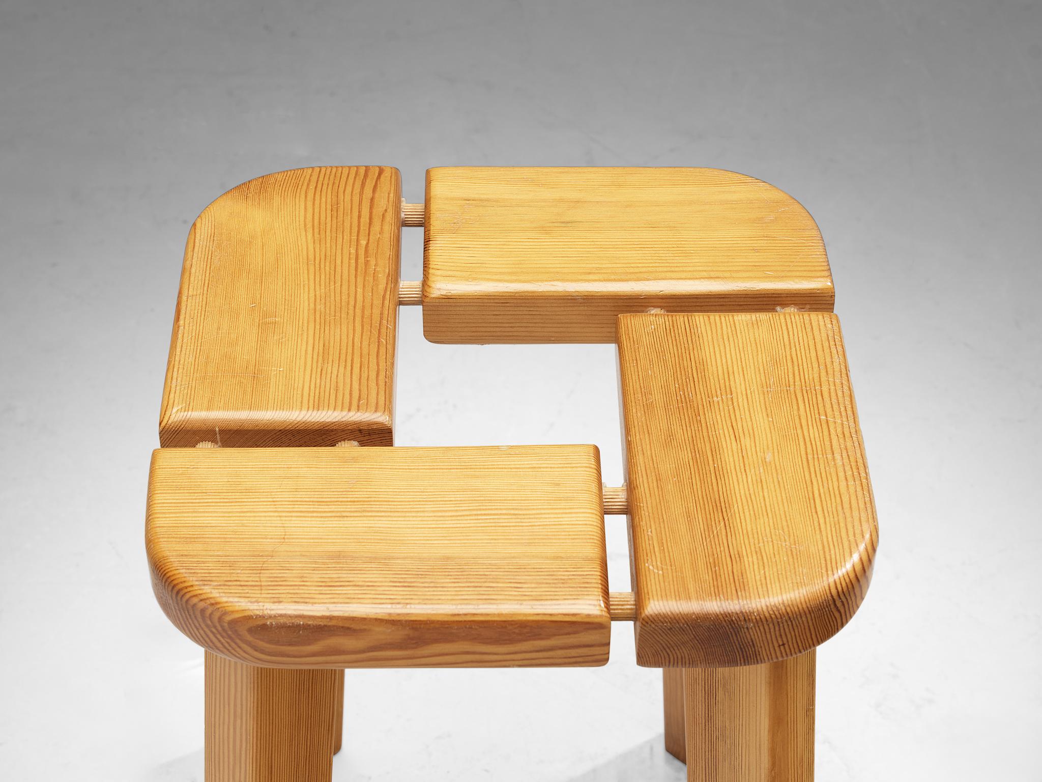 Scandinavian Stools in Pine with Geometric Tops 1970s For Sale 8