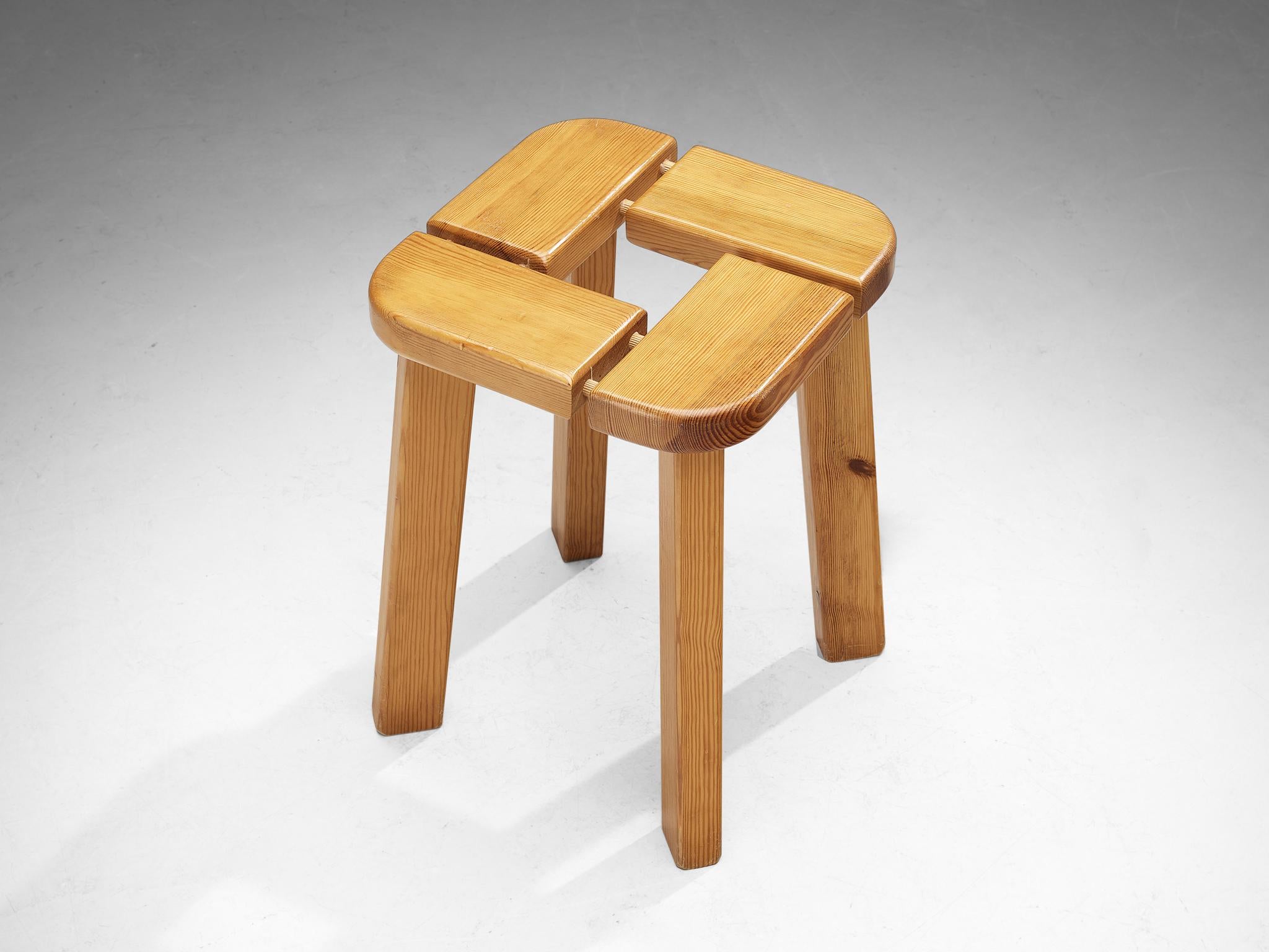 Scandinavian Stools in Pine with Geometric Tops 1970s For Sale 12