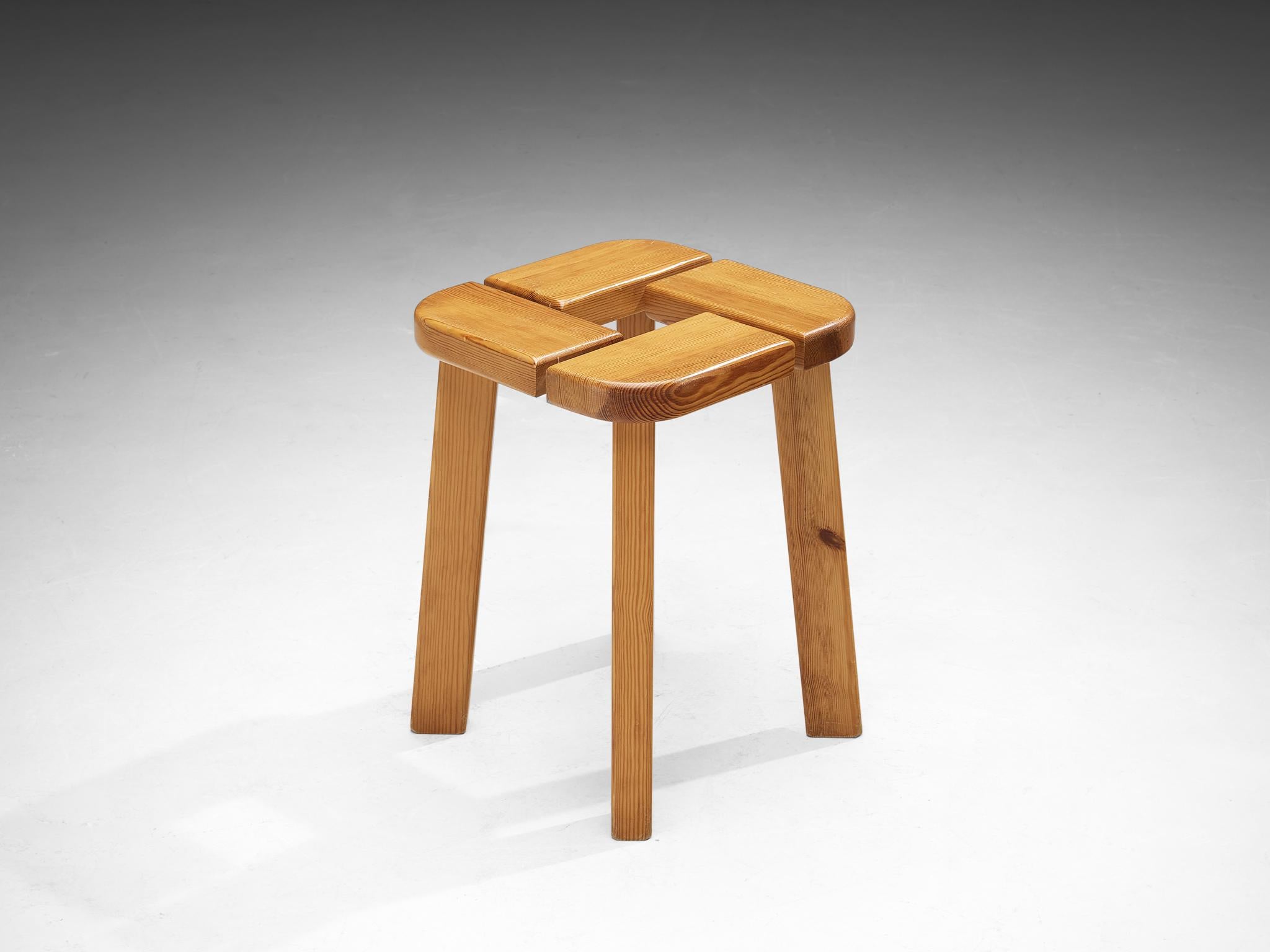 Post-Modern Scandinavian Stools in Pine with Geometric Tops 1970s For Sale