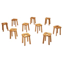 Scandinavian Stools in Pine with Geometric Tops 1970s