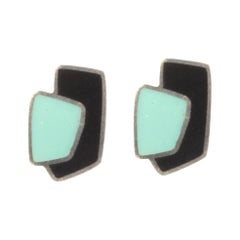 Scandinavian Stud Earrings in Silver and Enamel by Anne Leger