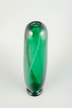 Scandinavian studio glass. Large art glass vase in blue and green tones, 1970s.