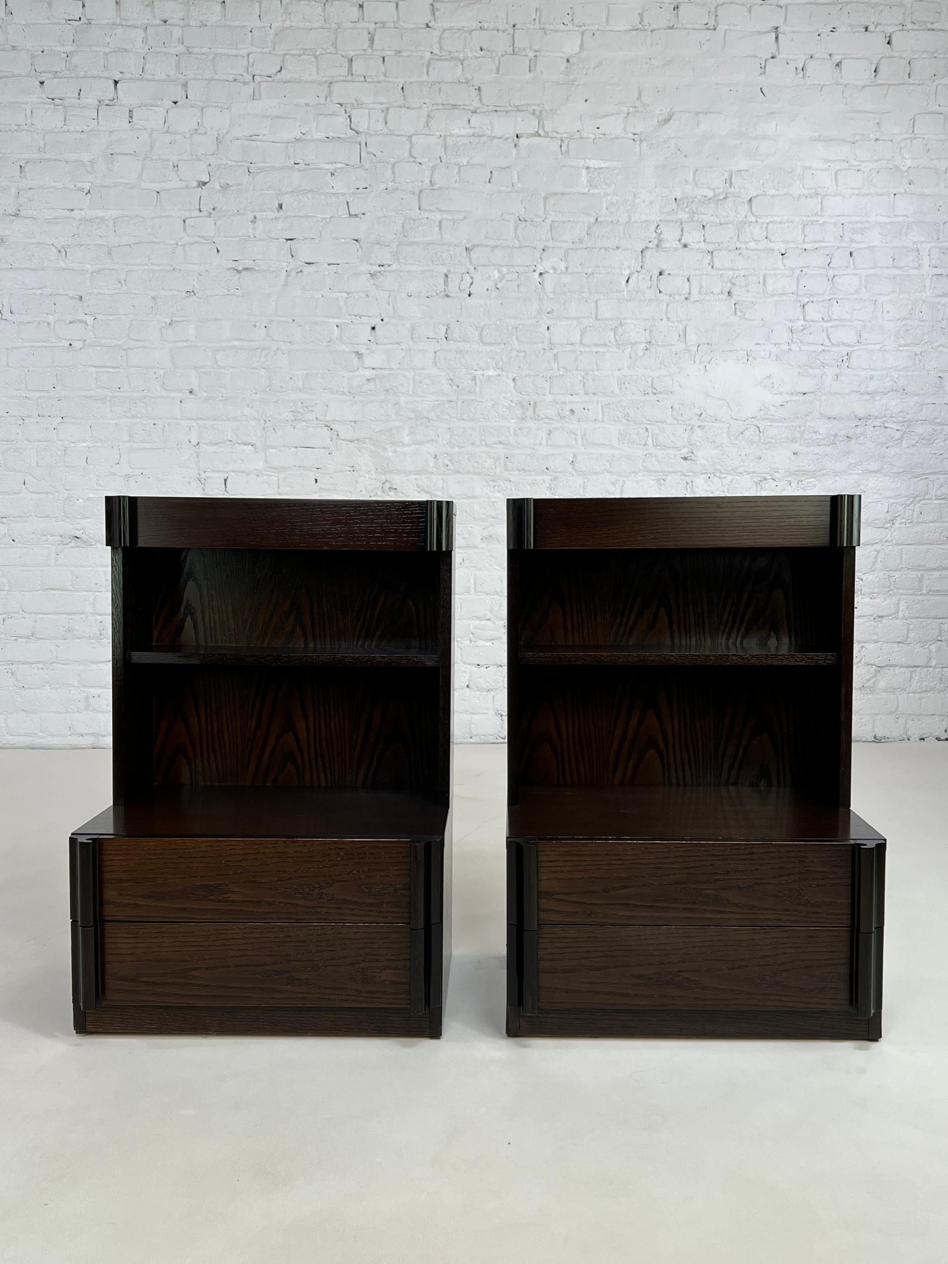 Scandinavian Style and 1980s Design Pair of Large Wooden Bedside Tables 5