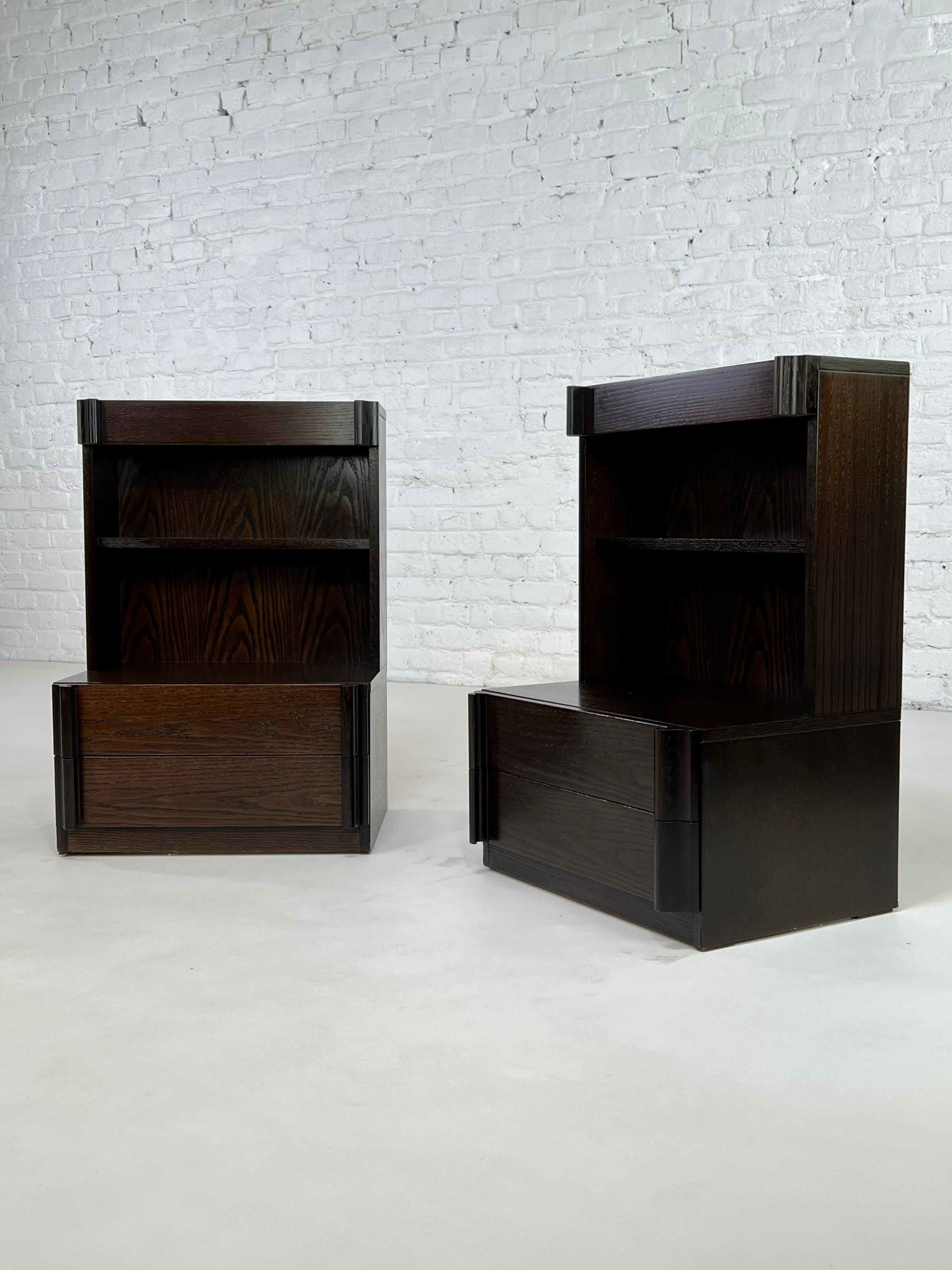 Mid-Century Modern Scandinavian Style and 1980s Design Pair of Large Wooden Bedside Tables