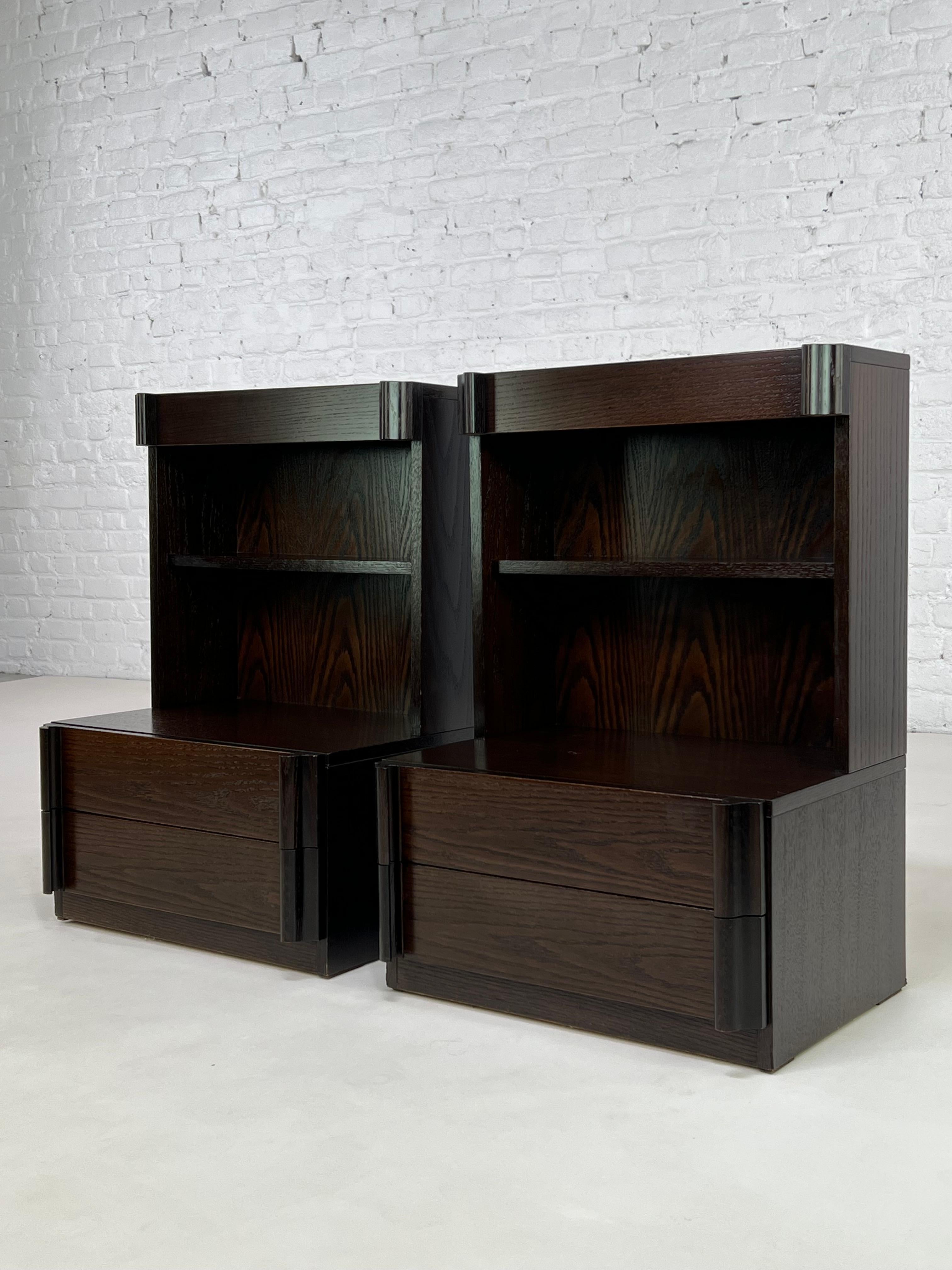 European Scandinavian Style and 1980s Design Pair of Large Wooden Bedside Tables