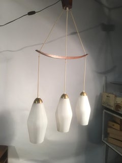 Scandinavian Style Chandelier with Teak and Opaline, circa 1960