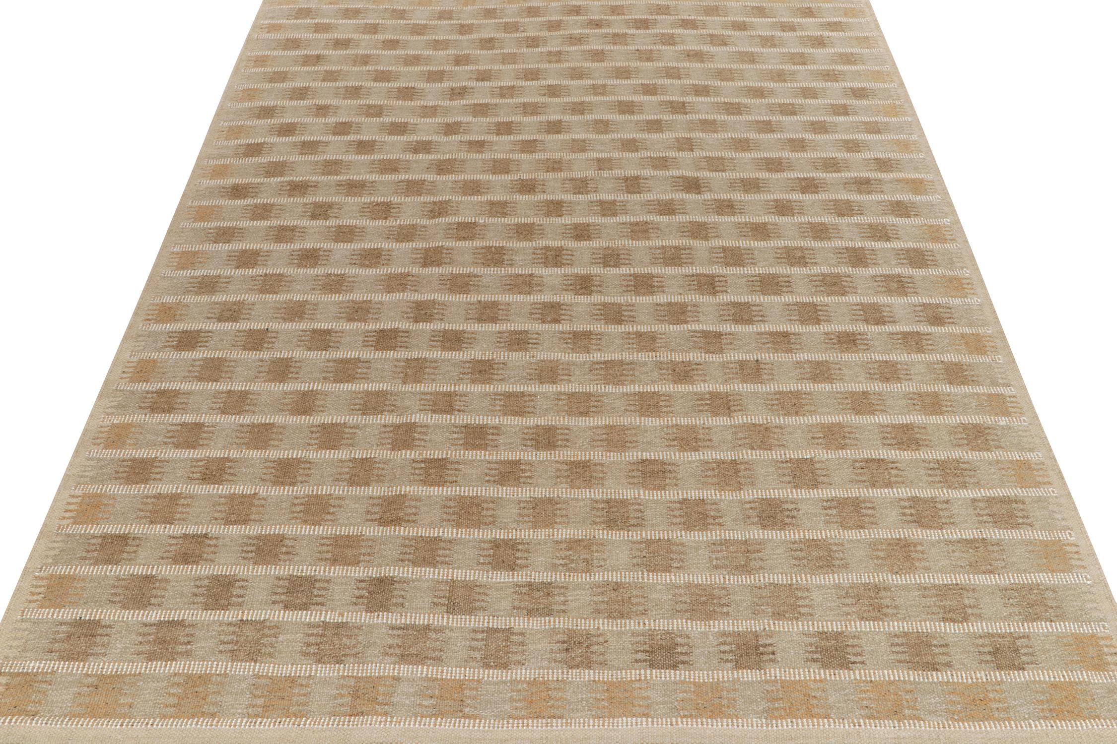 Modern Rug & Kilim's Scandinavian Style Custom Hemp Kilim in Brown Geometric Pattern For Sale