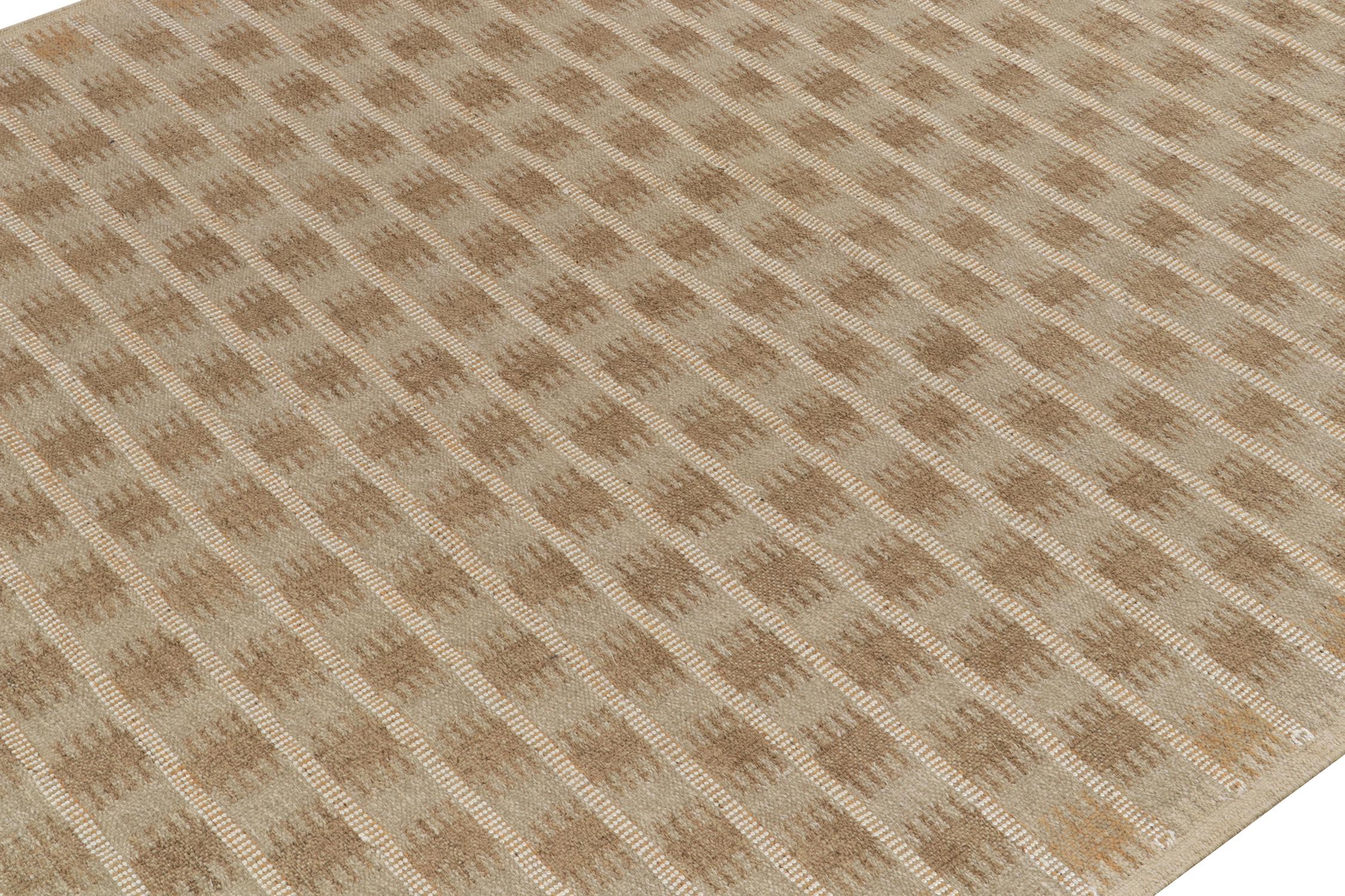 Indian Rug & Kilim's Scandinavian Style Custom Hemp Kilim in Brown Geometric Pattern For Sale