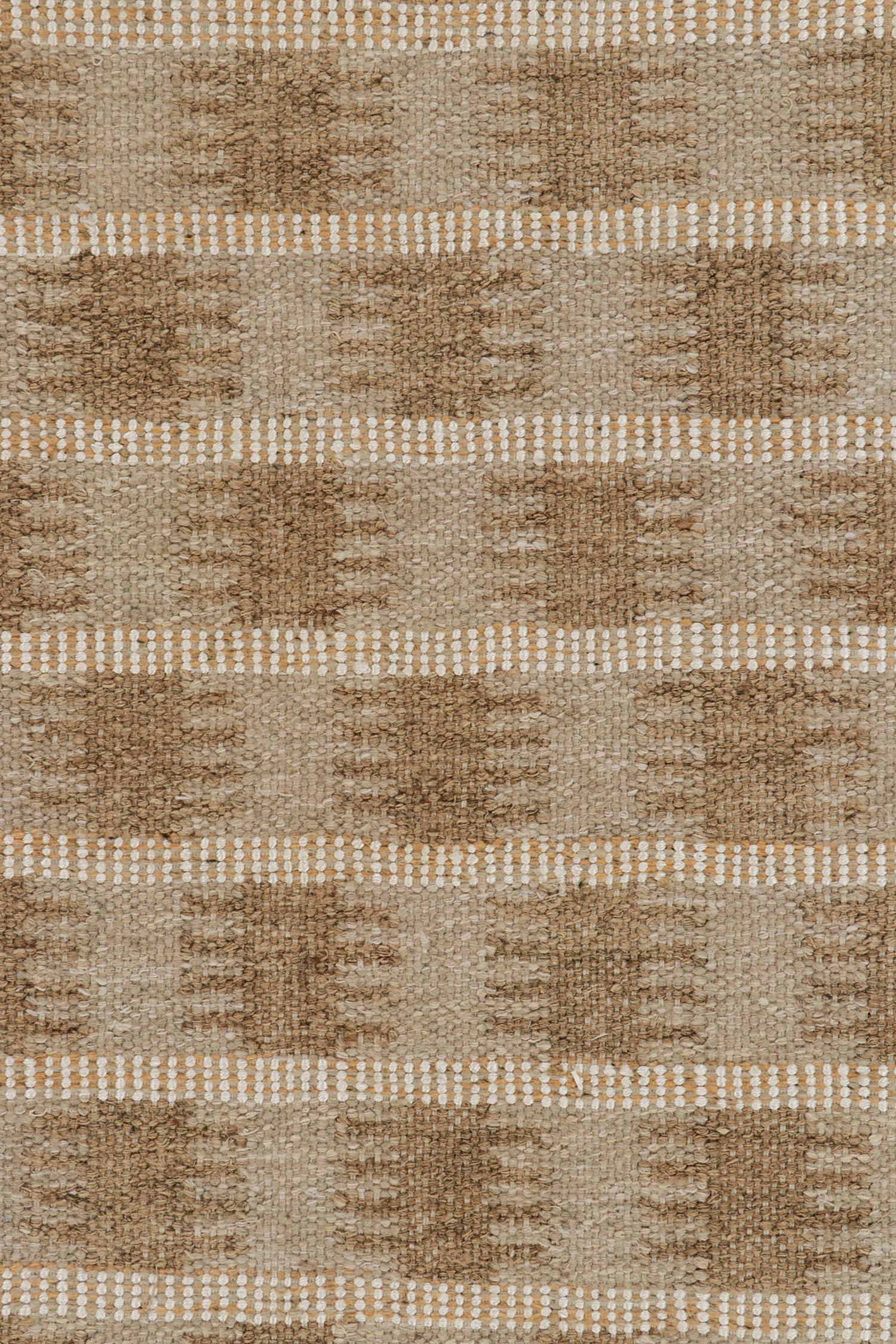 Hand-Knotted Rug & Kilim's Scandinavian Style Custom Hemp Kilim in Brown Geometric Pattern For Sale