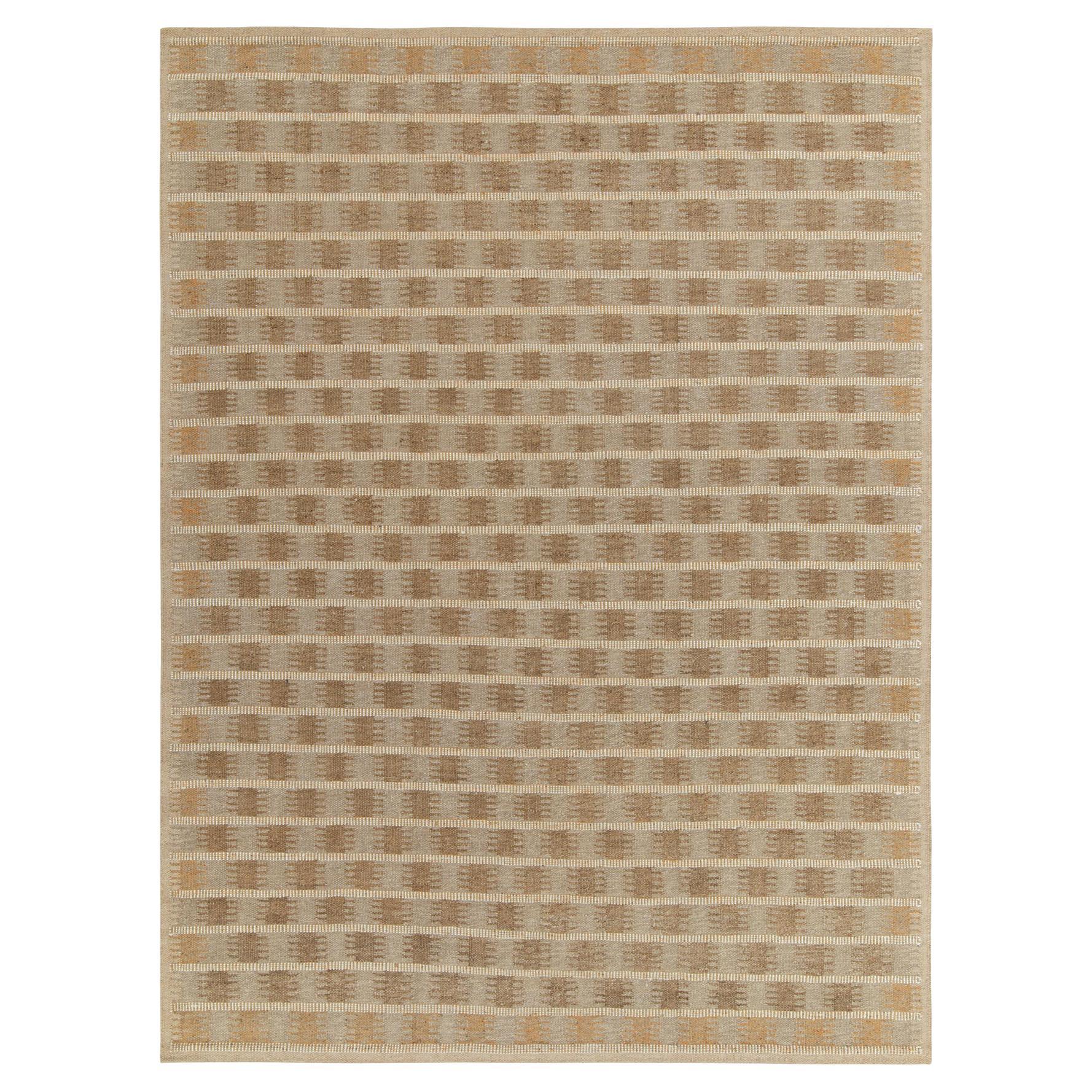 Teppich & Kelim im skandinavischen Stil, maßgefertigter Hemp-Kelim in braunem geometrischem Muster