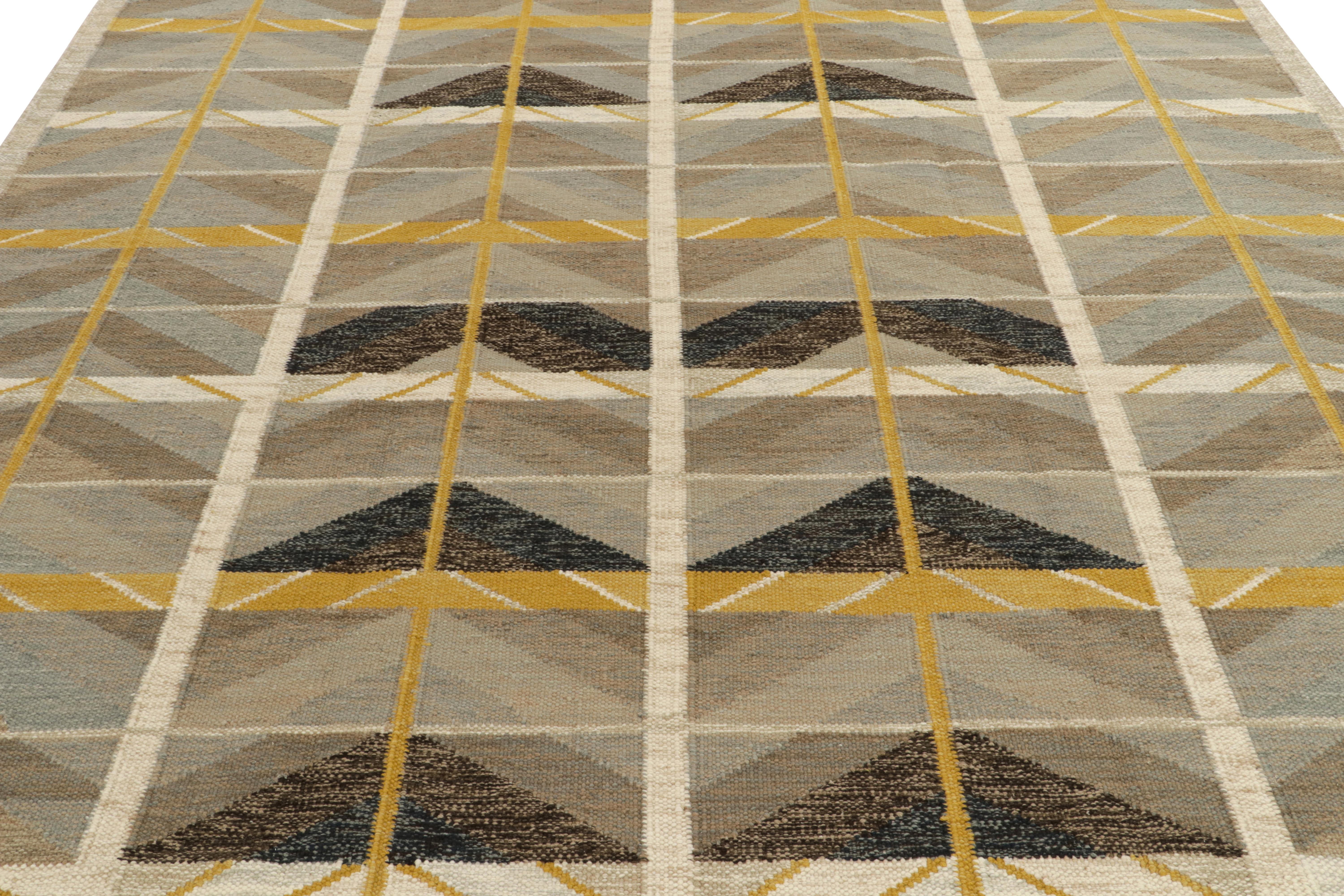 Indian Rug & Kilim's Scandinavian Style Custom Kilim in Beige-Brown Geometric Pattern For Sale