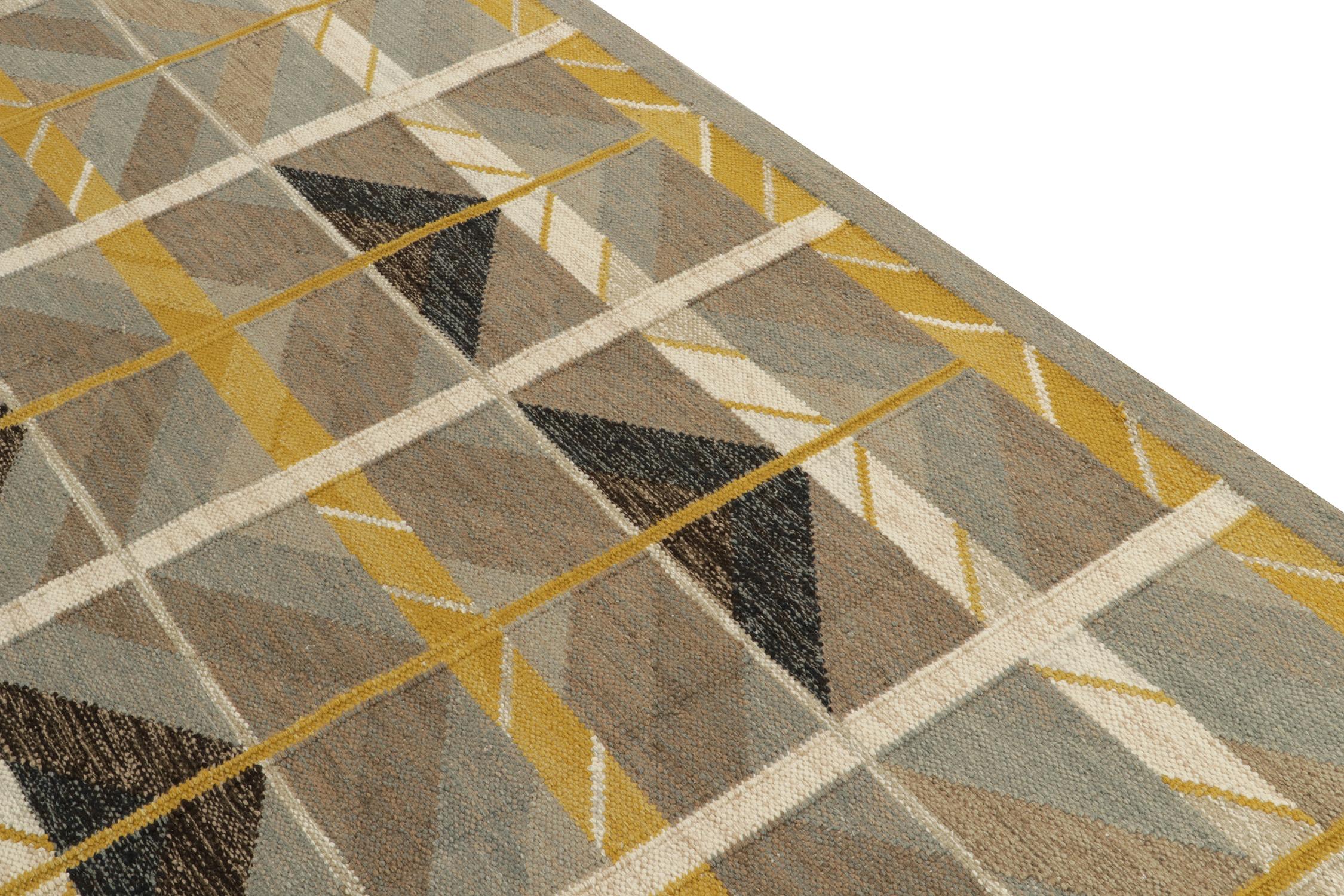 Hand-Knotted Rug & Kilim's Scandinavian Style Custom Kilim in Beige-Brown Geometric Pattern For Sale