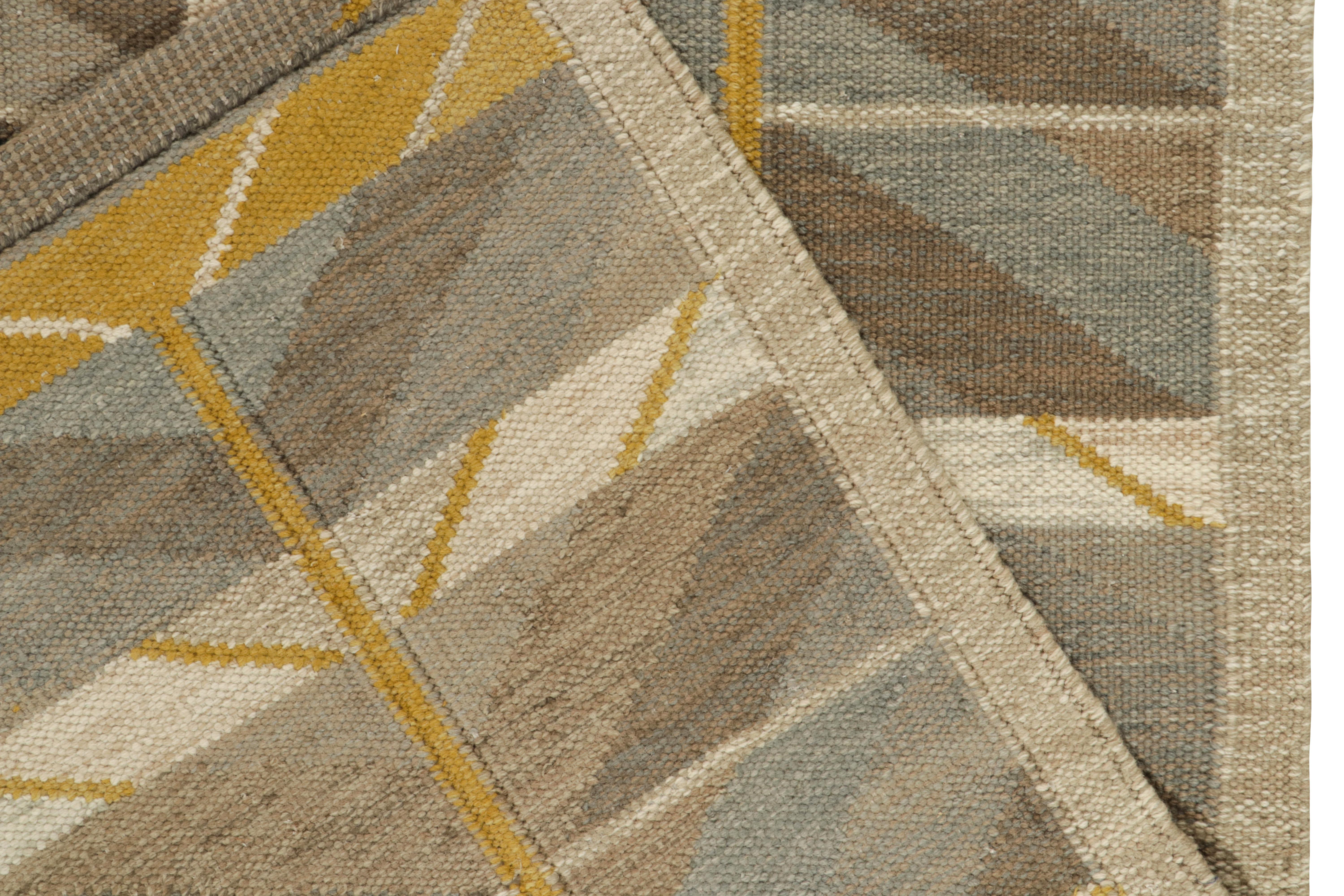 Contemporary Rug & Kilim's Scandinavian Style Custom Kilim in Beige-Brown Geometric Pattern For Sale