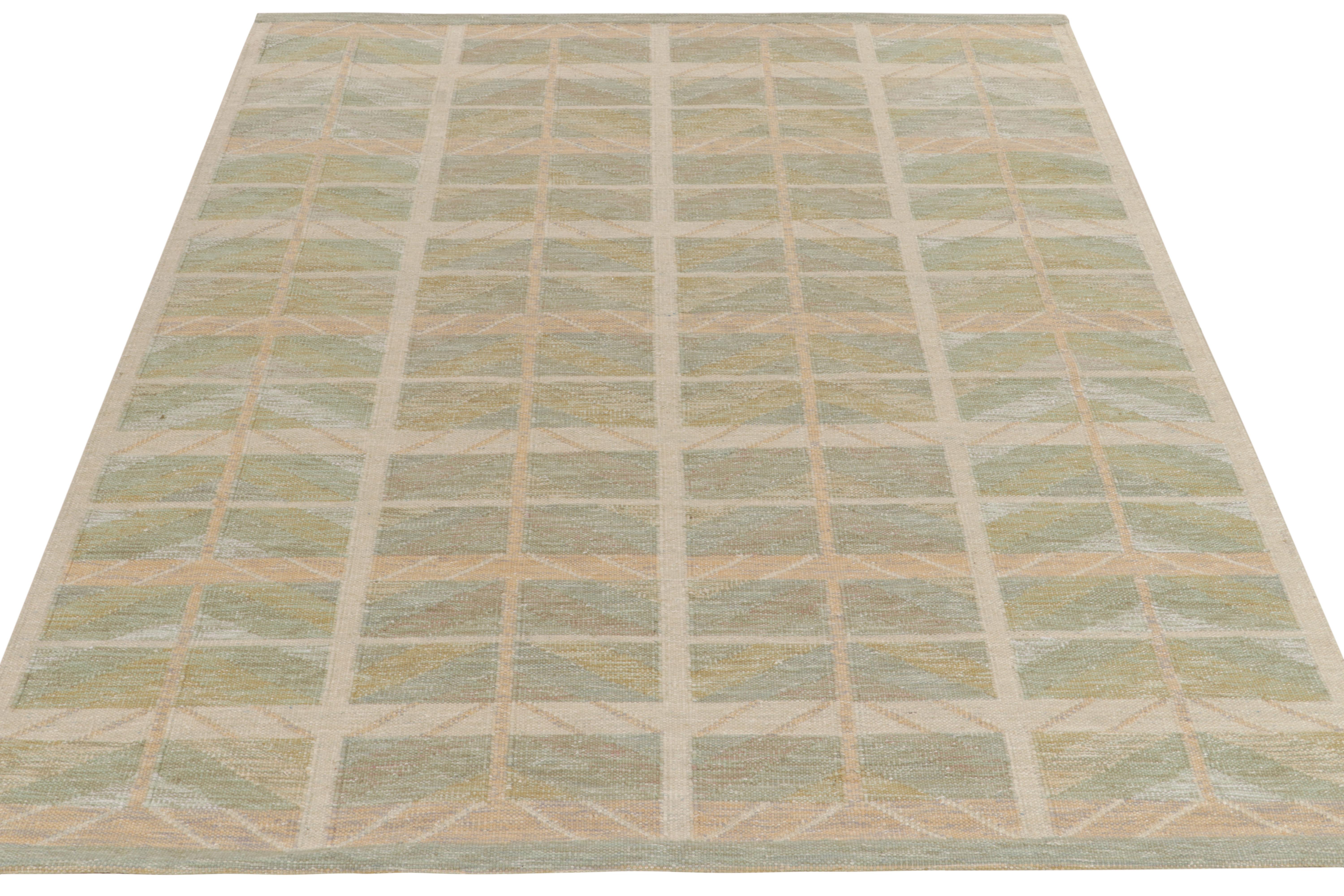 Dalle nostre celebri selezioni a trama piatta, un tappeto kilim personalizzato in stile scandinavo che esemplifica il movimento e la simmetria. 

Tessuti a mano in lana, i nitidi chevron geometrici incarnano l'intelligenza conferita