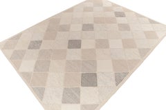 Scandinavian Style Custom Kilim in Greige, White Diamond Pattern by Rug & Kilim