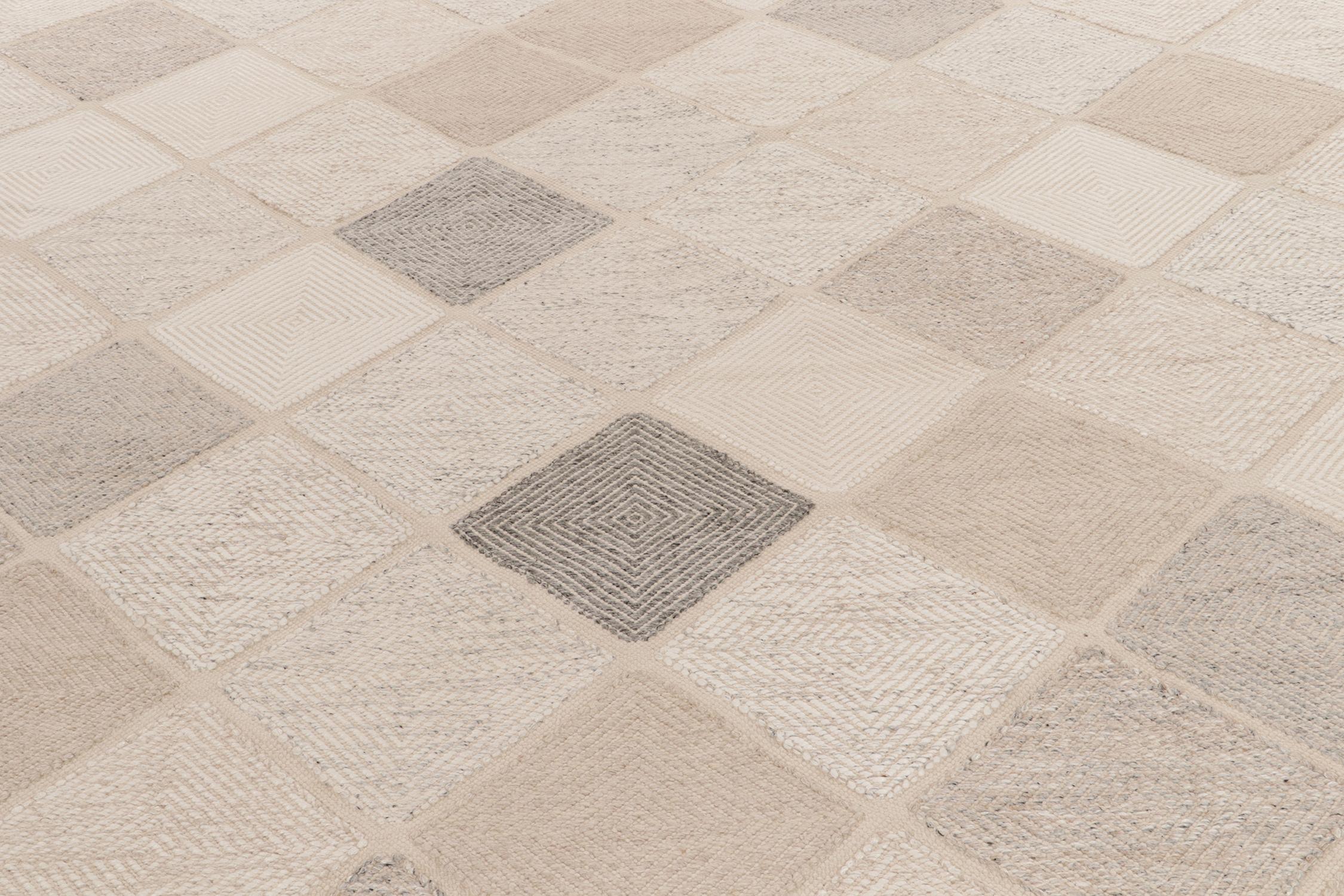 Scandinavian Style Custom Kilim in Greige, White Diamond Pattern by Rug & Kilim In New Condition For Sale In Long Island City, NY