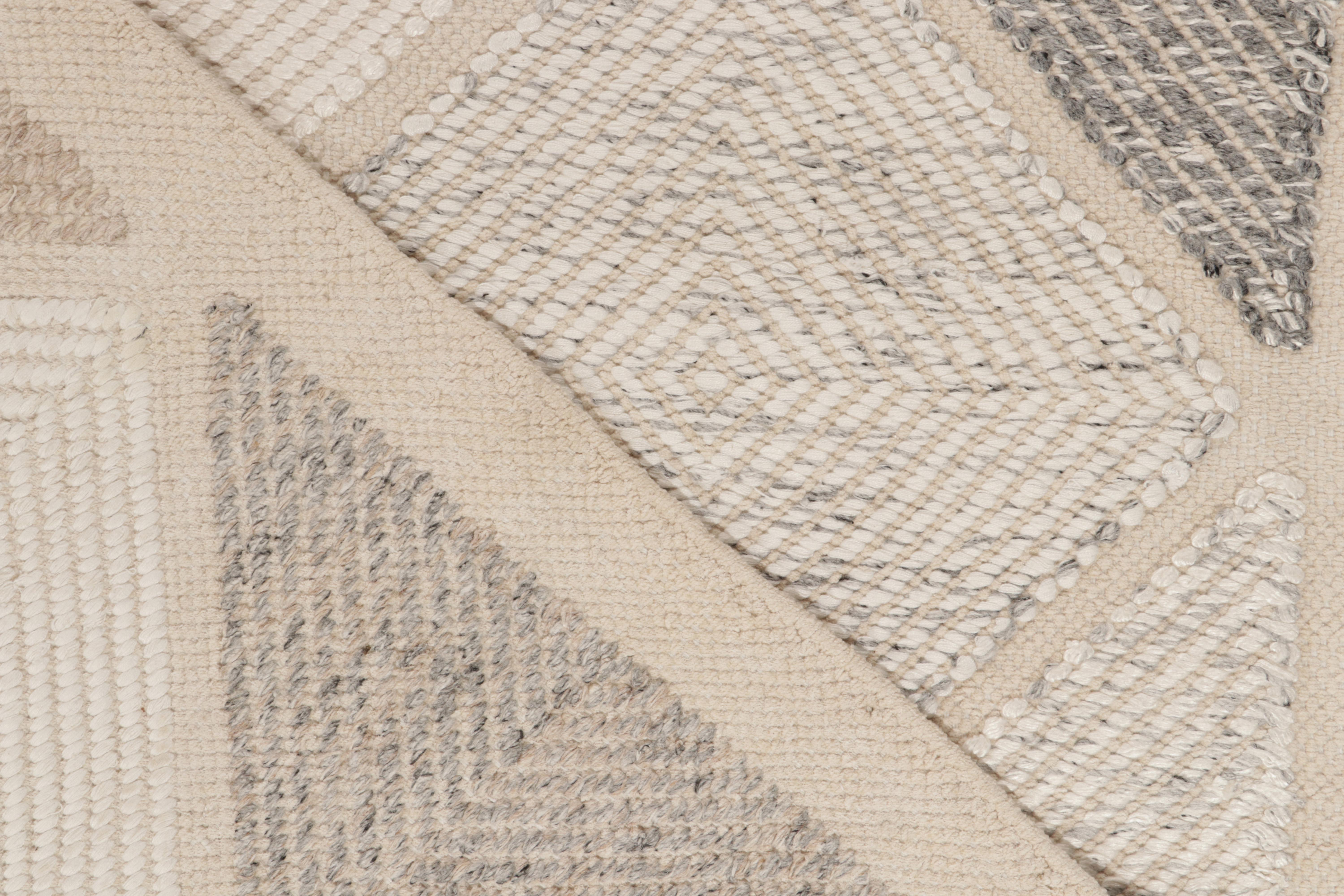 Contemporary Scandinavian Style Custom Kilim in Greige, White Diamond Pattern by Rug & Kilim For Sale