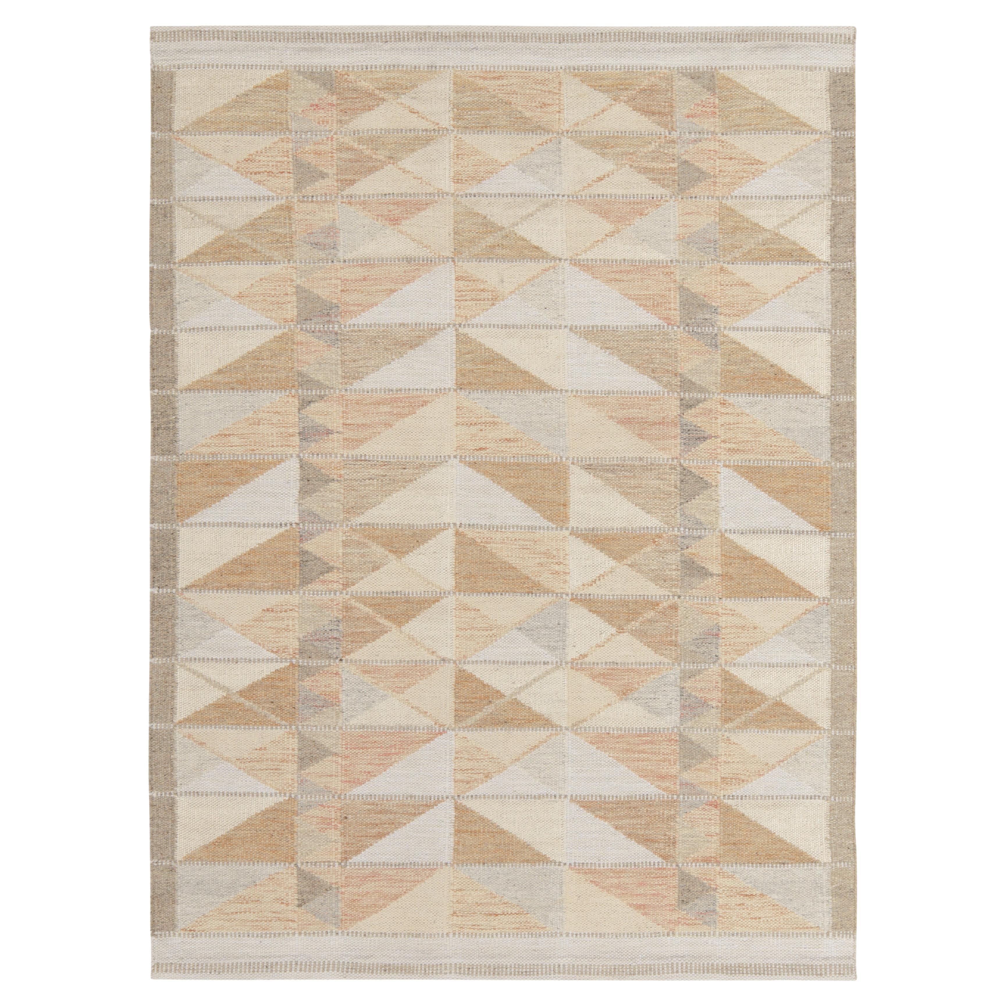 Teppich & Kelim-Teppich im skandinavischen Stil, maßgefertigter Kelim-Teppich in Beige, Weiß Geometrie