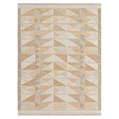 Teppich & Kelim-Teppich im skandinavischen Stil, maßgefertigter Kelim-Teppich in Beige, Weiß Geometrie