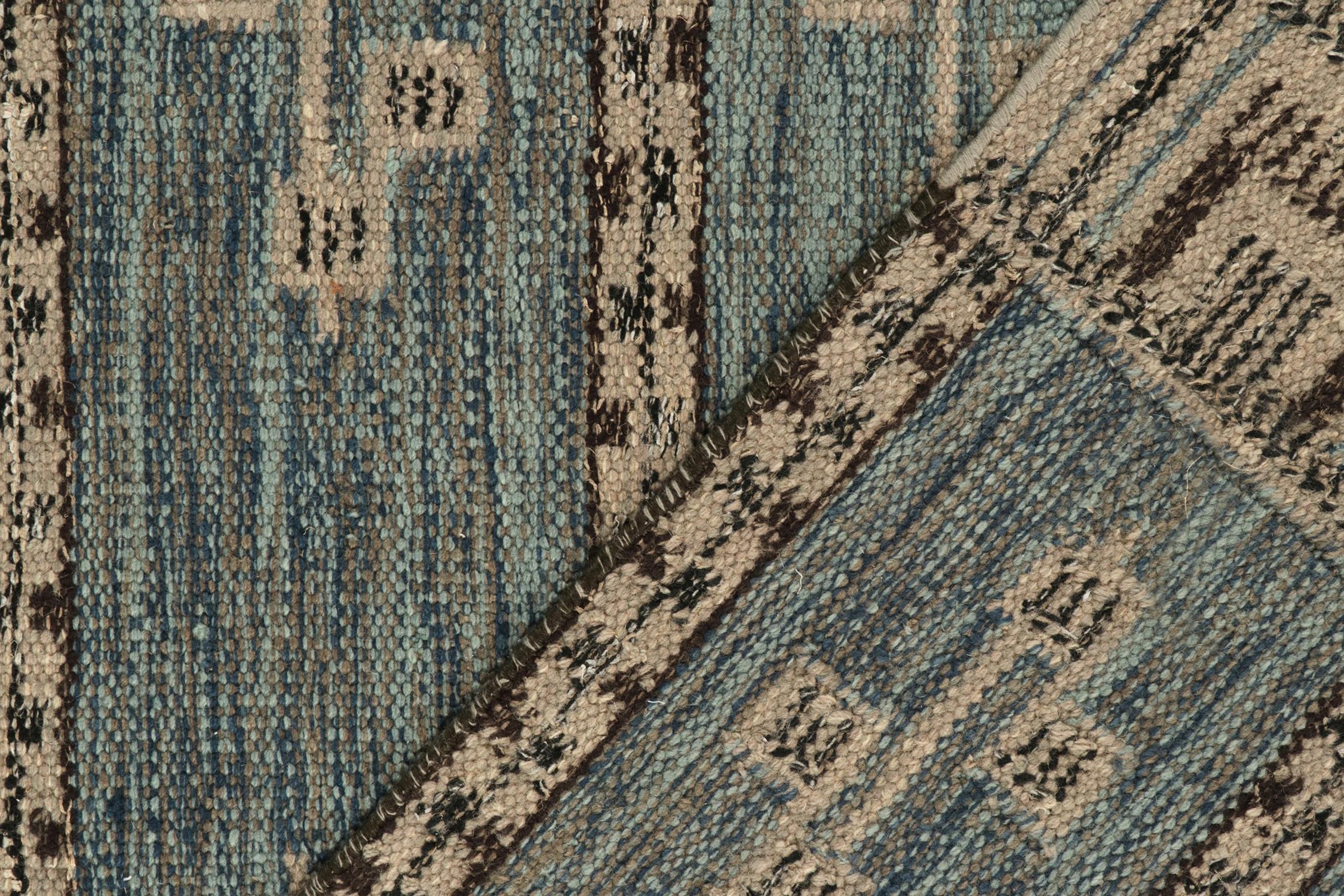 Rug & Kilim's Scandinavian Style Custom Kilim Rug in Blue, Beige & Brown In New Condition For Sale In Long Island City, NY