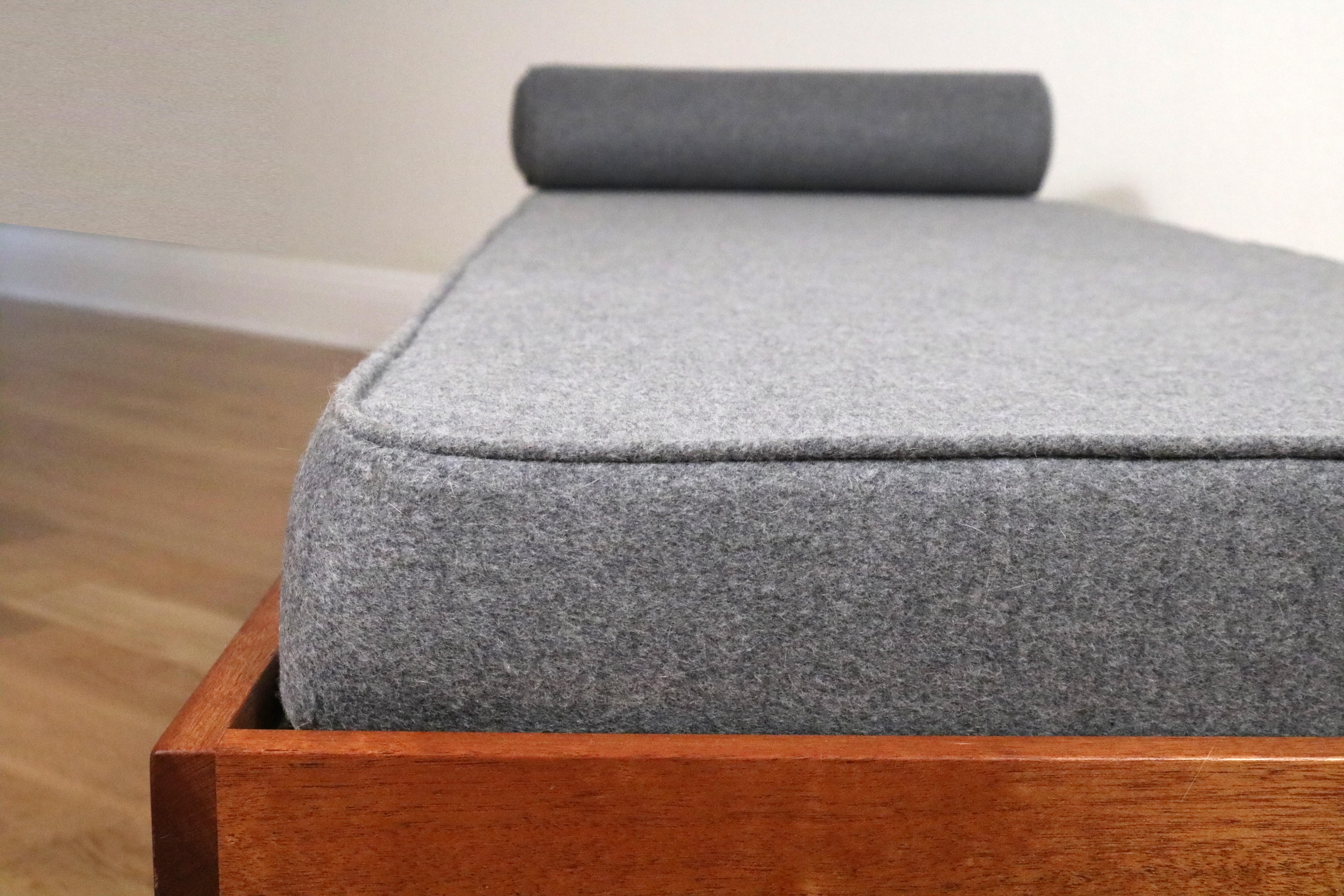 American Hans Wegner Style Daybeds in Grey Wool on White Oak and African Mahogany Frames