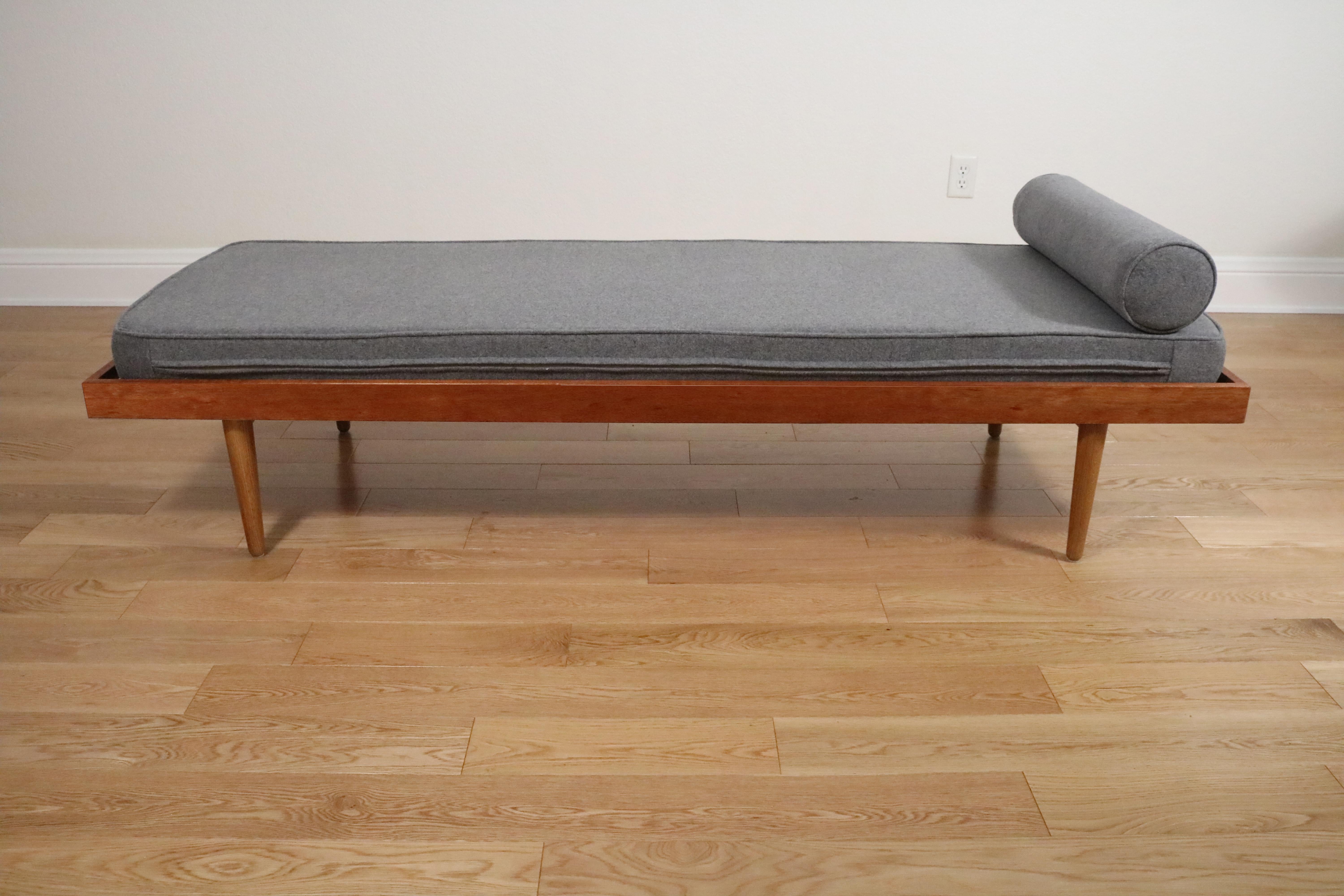 Hans Wegner Style Daybeds in Grey Wool on White Oak and African Mahogany Frames In Good Condition In Littleton, CO